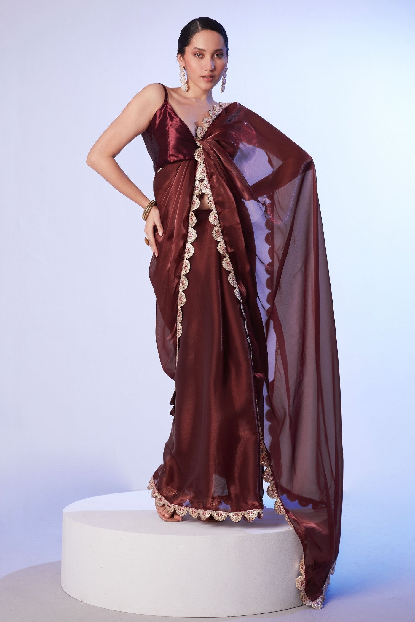 Buy MySilkLove Walnut Brown Designer Partywear Saree Online