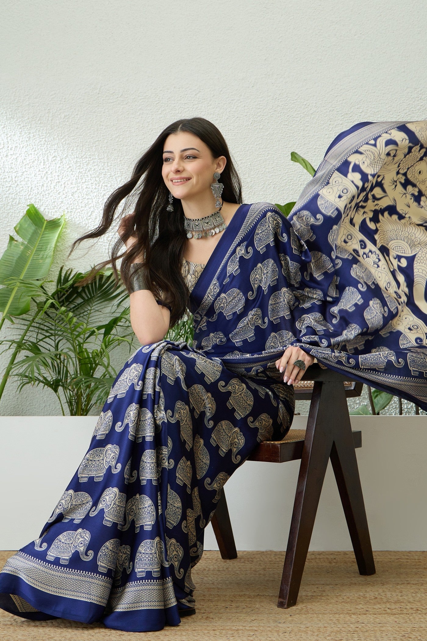 Buy MySilkLove Baby Blue Ajrakh Printed Satin Crepe Silk Saree Online