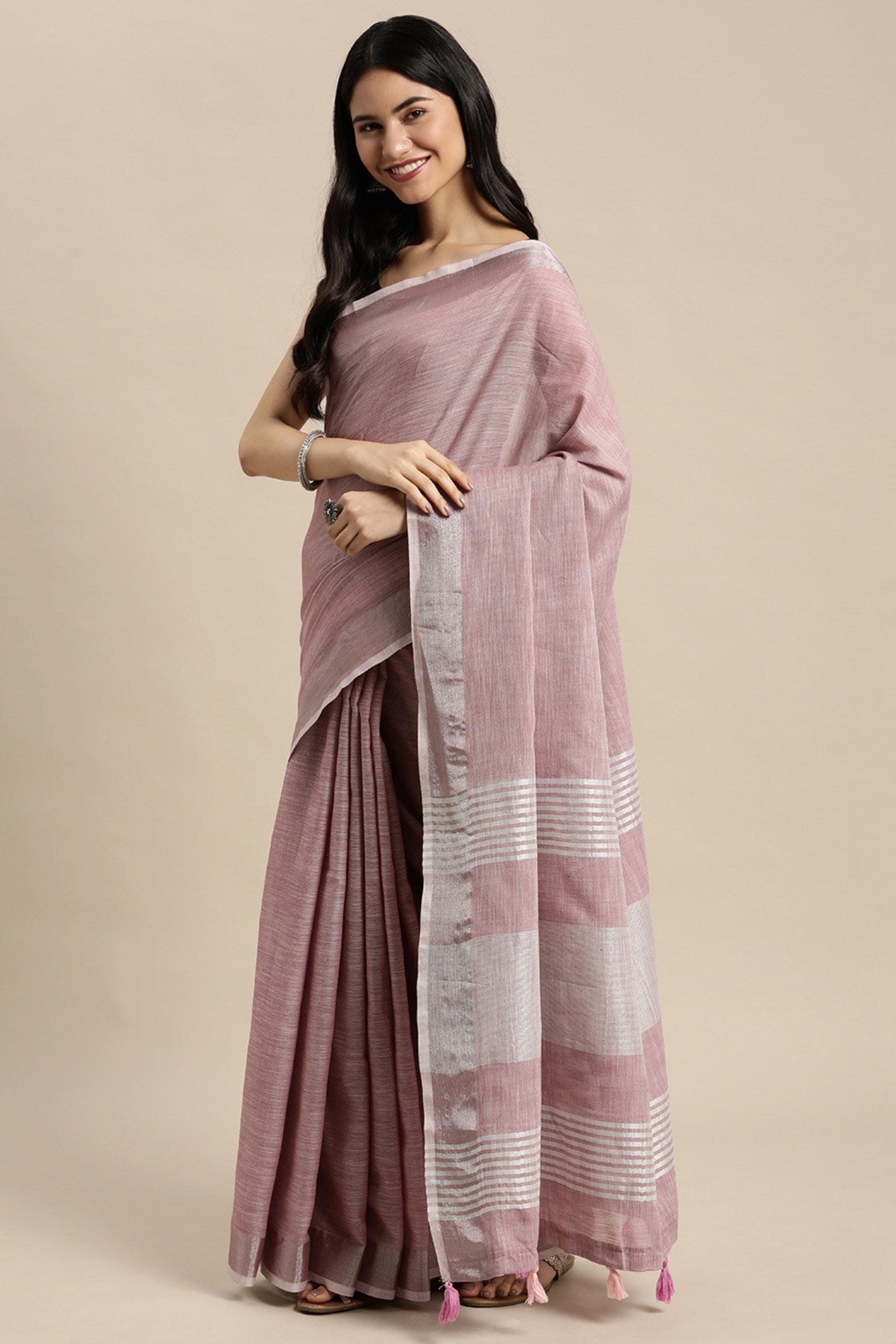 Buy MySilkLove Mauve Purple Woven Linen Cotton Saree Online