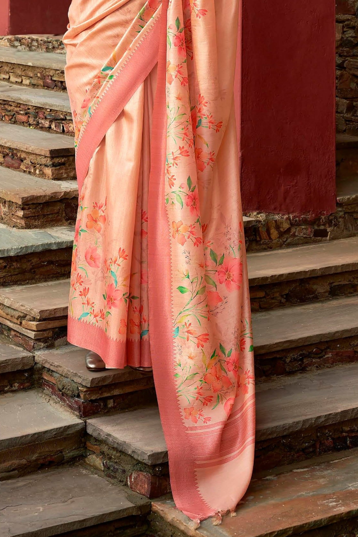 Buy MySilkLove Sandstone Orange Digital Printed Banarasi Saree Online