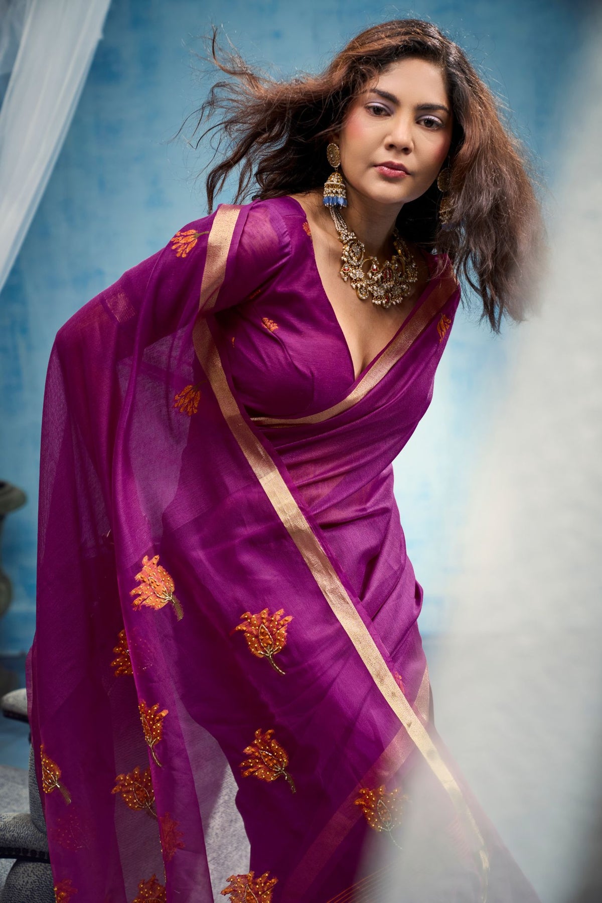 MySilkLove Plum Purple Munga Handloom Cotton Saree