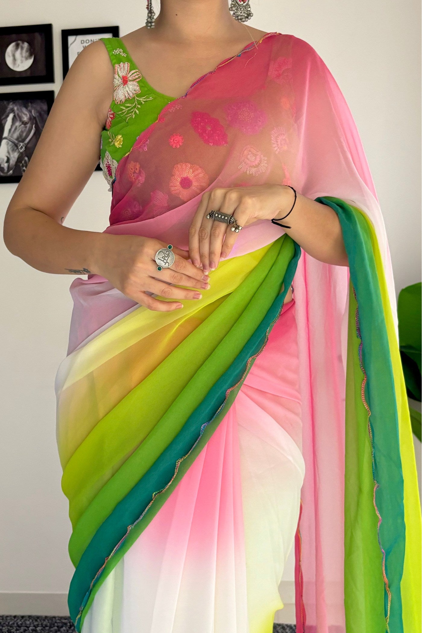 Buy MySilkLove Multicolor Pink Georgette Saree Online