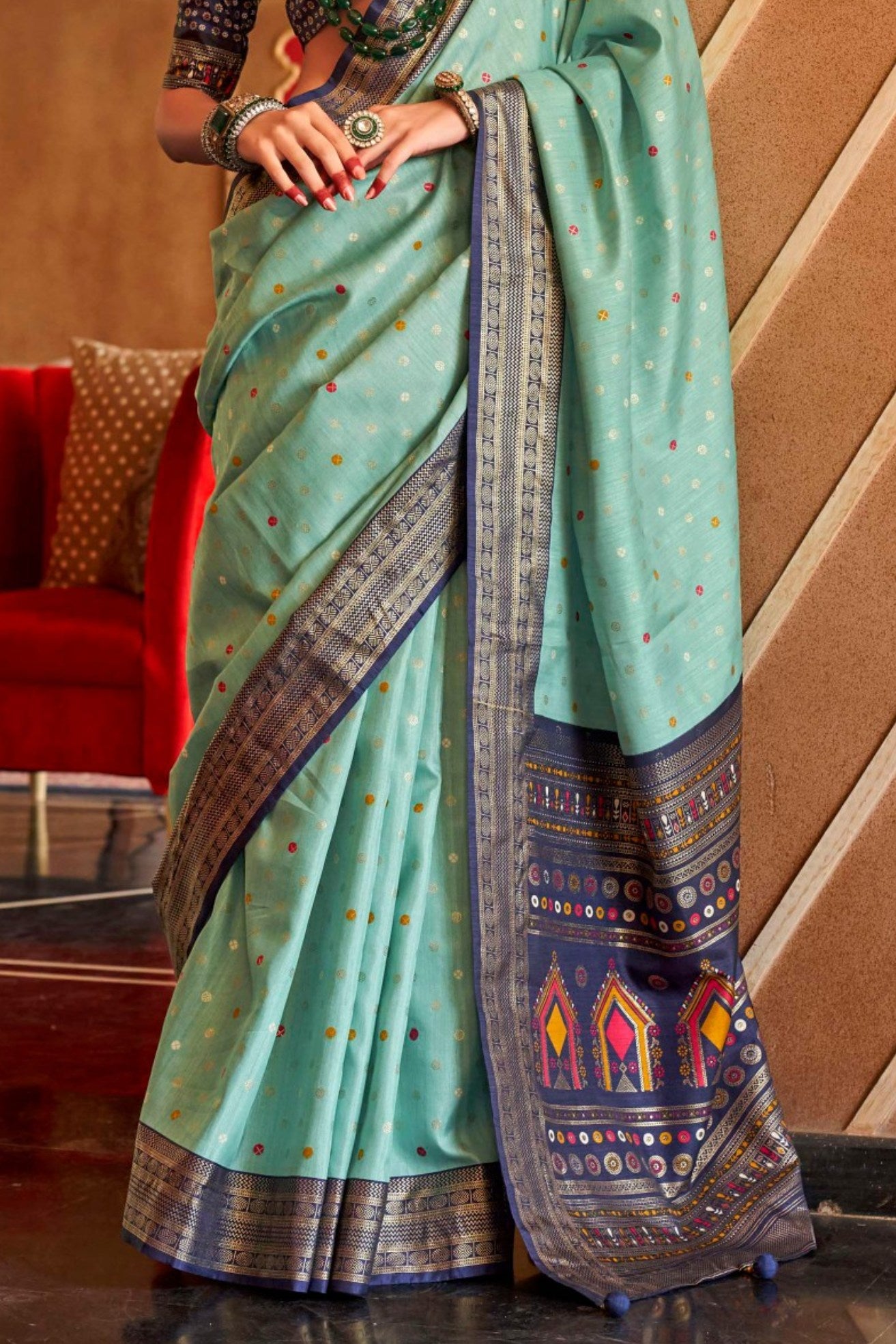 Buy MySilkLove Raniy Blue Printed Patola Saree Online