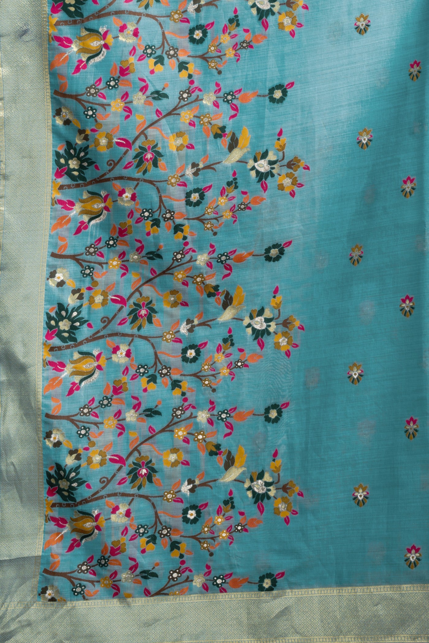 Buy MySilkLove Baby Blue Handloom Muga Cotton Saree Online