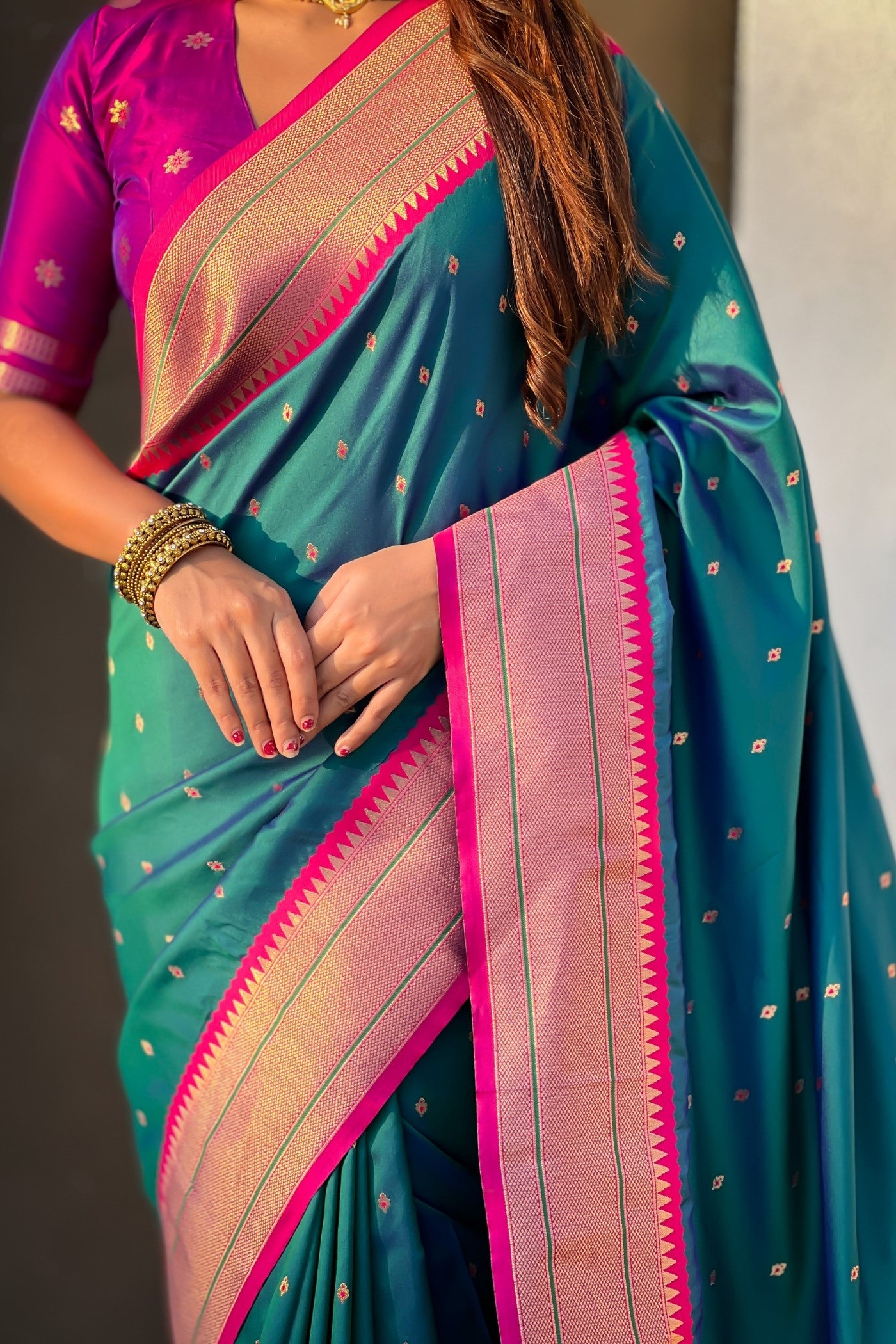 Buy MySilkLove Celtic Blue Zari Woven Paithani Saree Online