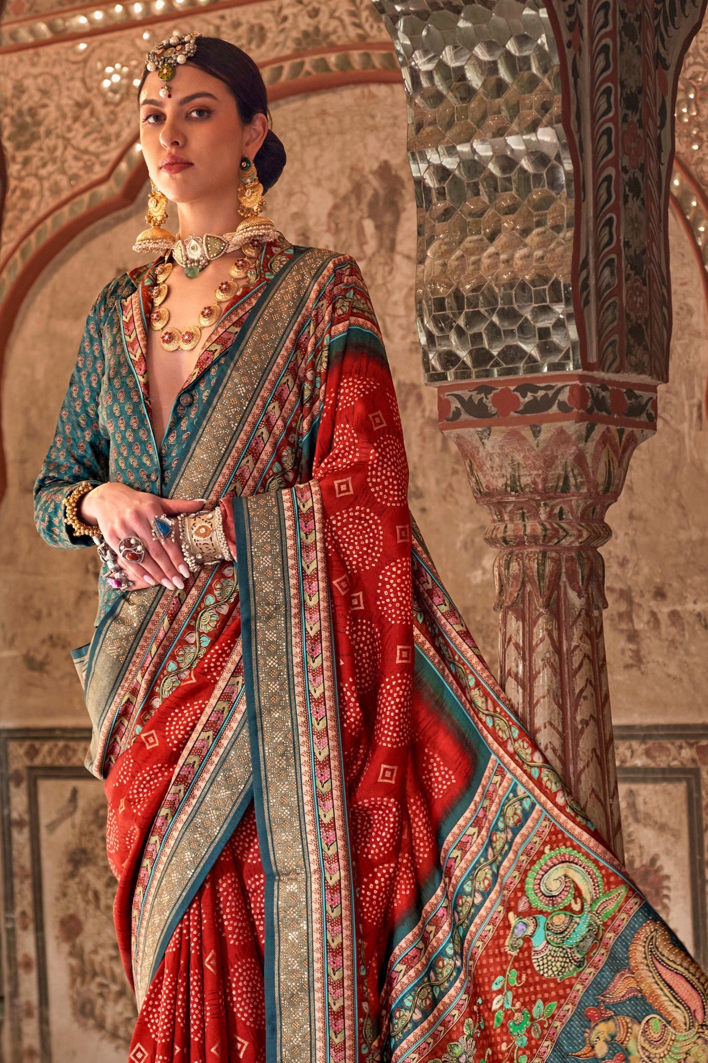 Buy MySilkLove Cherry Red Printed Patola Saree Online