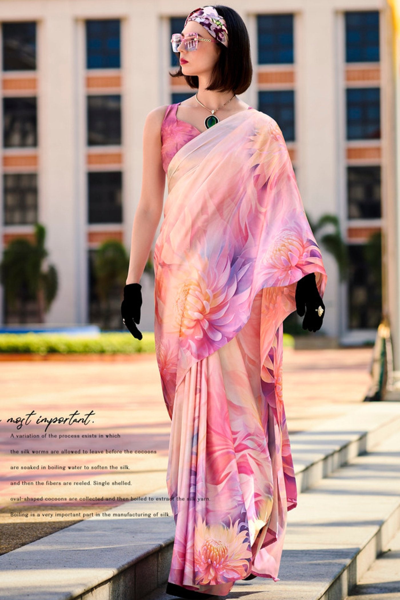 Buy MySilkLove Hopbush Pink Printed Satin Crepe Silk Saree Online