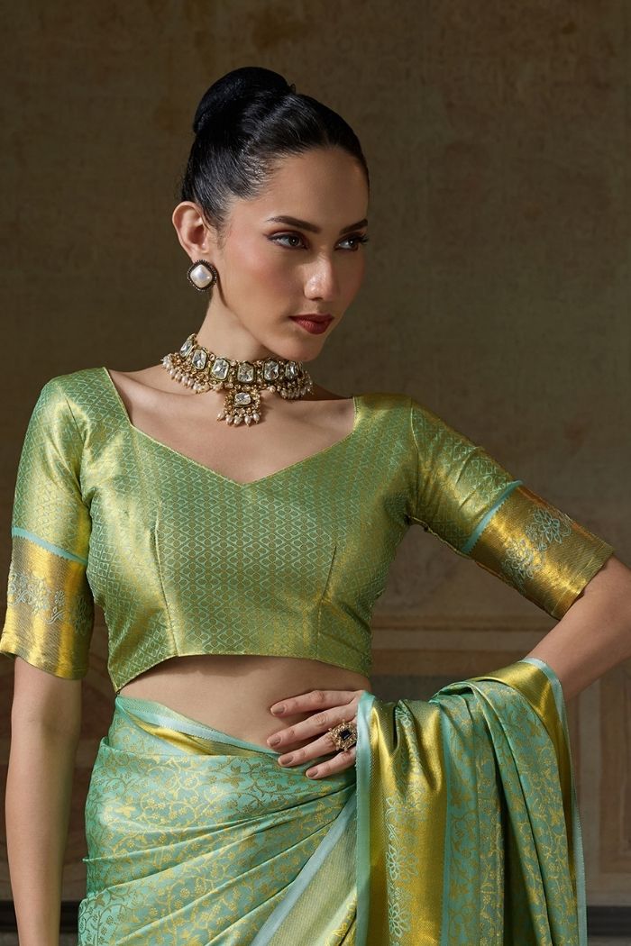 Buy MySilkLove Pistachio Green Woven Kanjivaram Saree Online