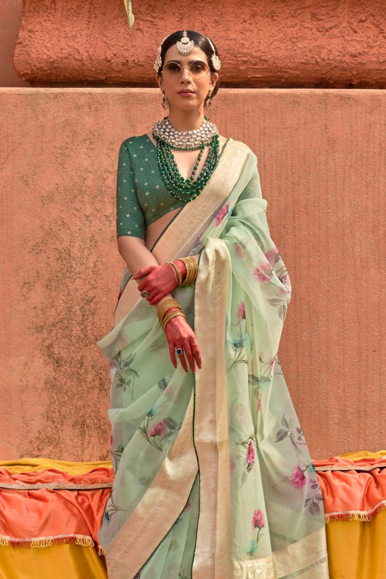 Buy MySilkLove Pastel Green Zari Woven Organza Saree Online