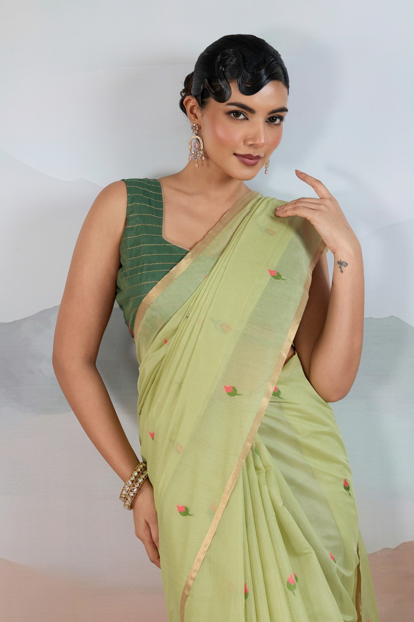 MySilkLove Artichoke Green Cotton Handloom Pichwai Saree