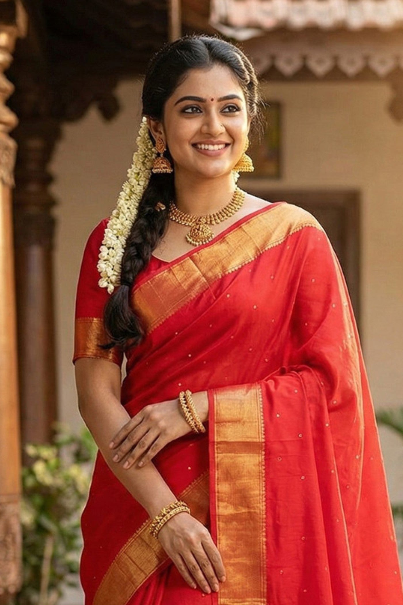 Buy MySilkLove Cherry Red Banarasi Woven Soft Silk Saree Online