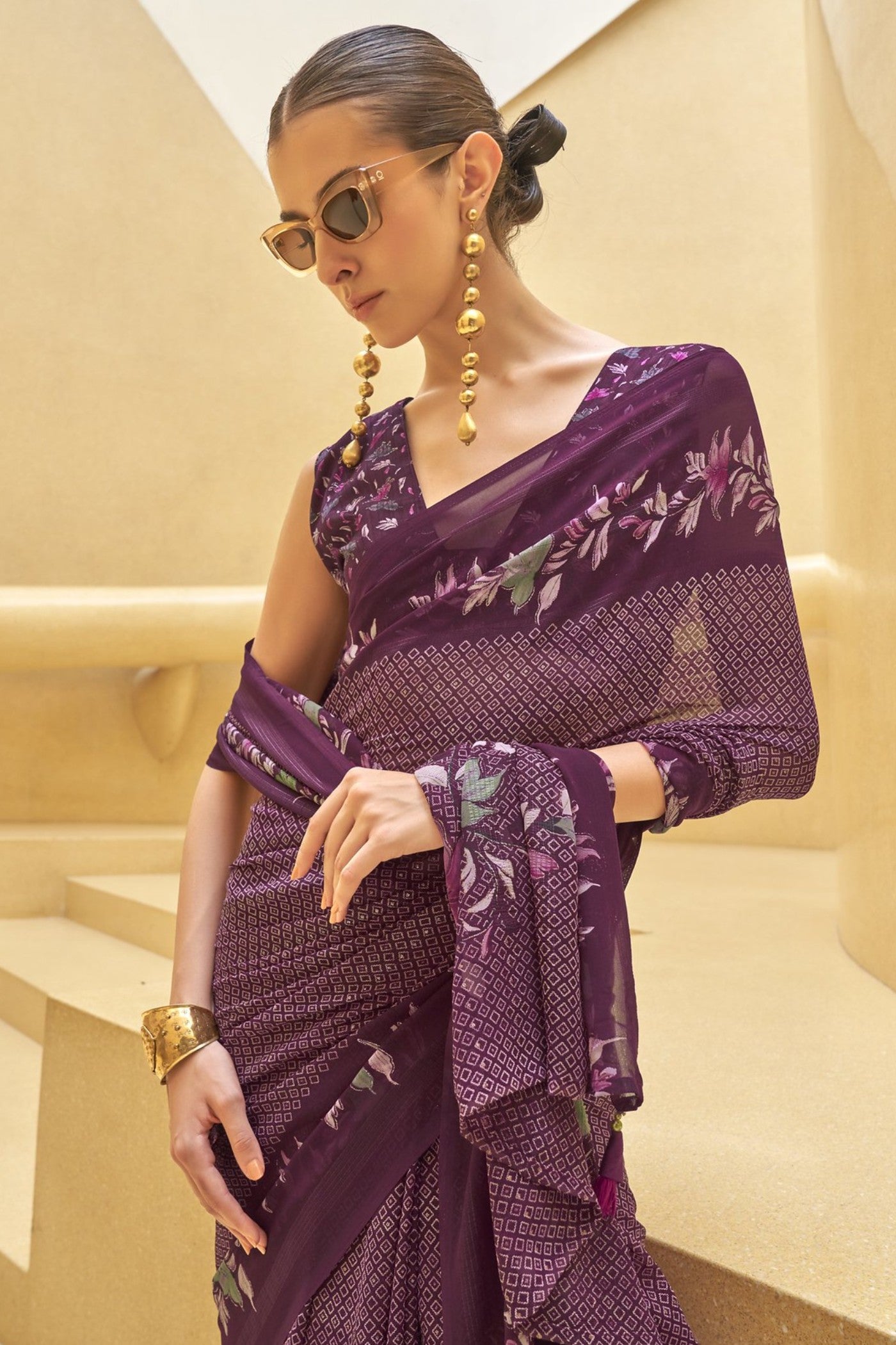 Buy MySilkLove Livid Purple Georgette Printed Saree Online