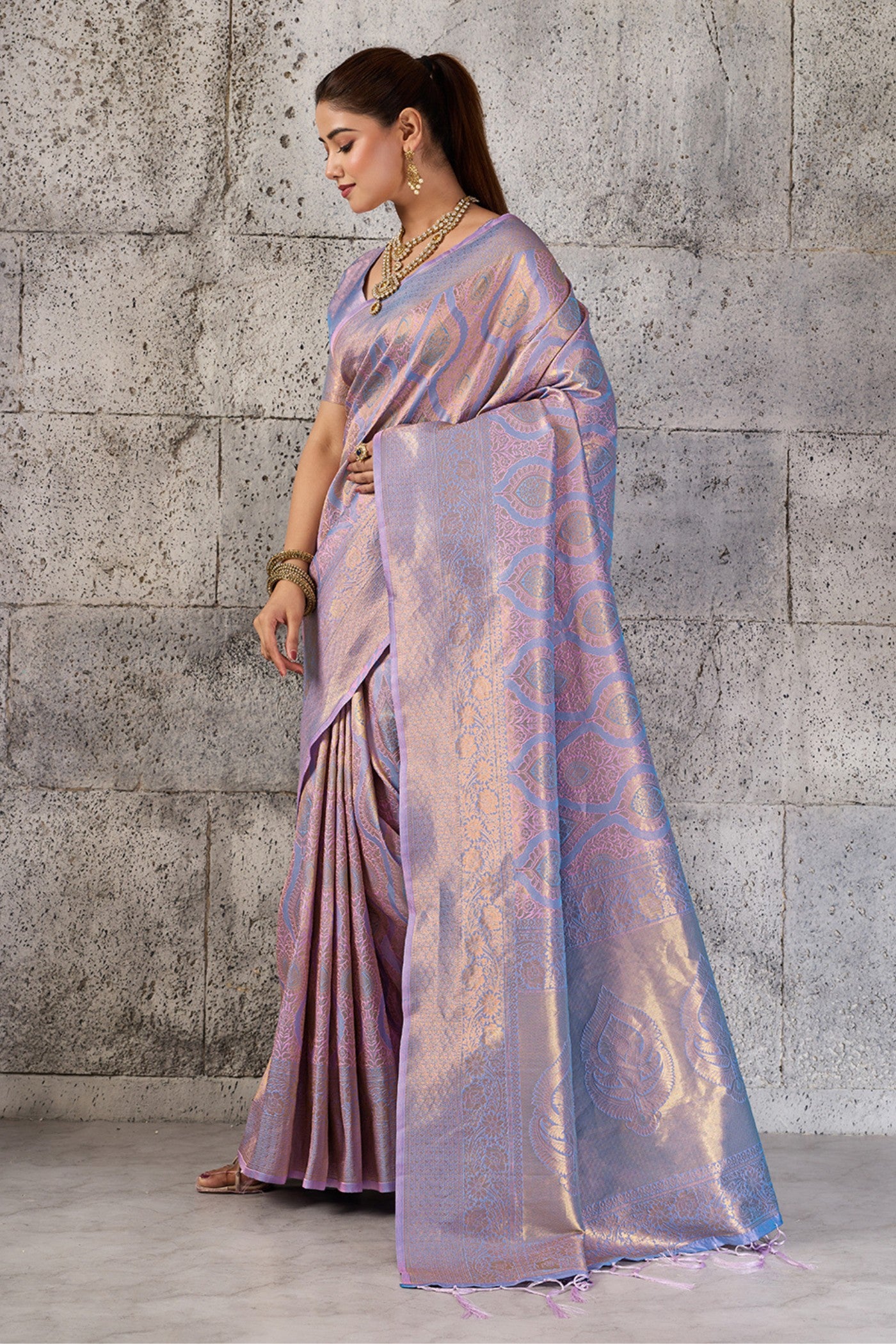 Buy MySilkLove Lavender Pearl Woven Kanjivaram Saree Online
