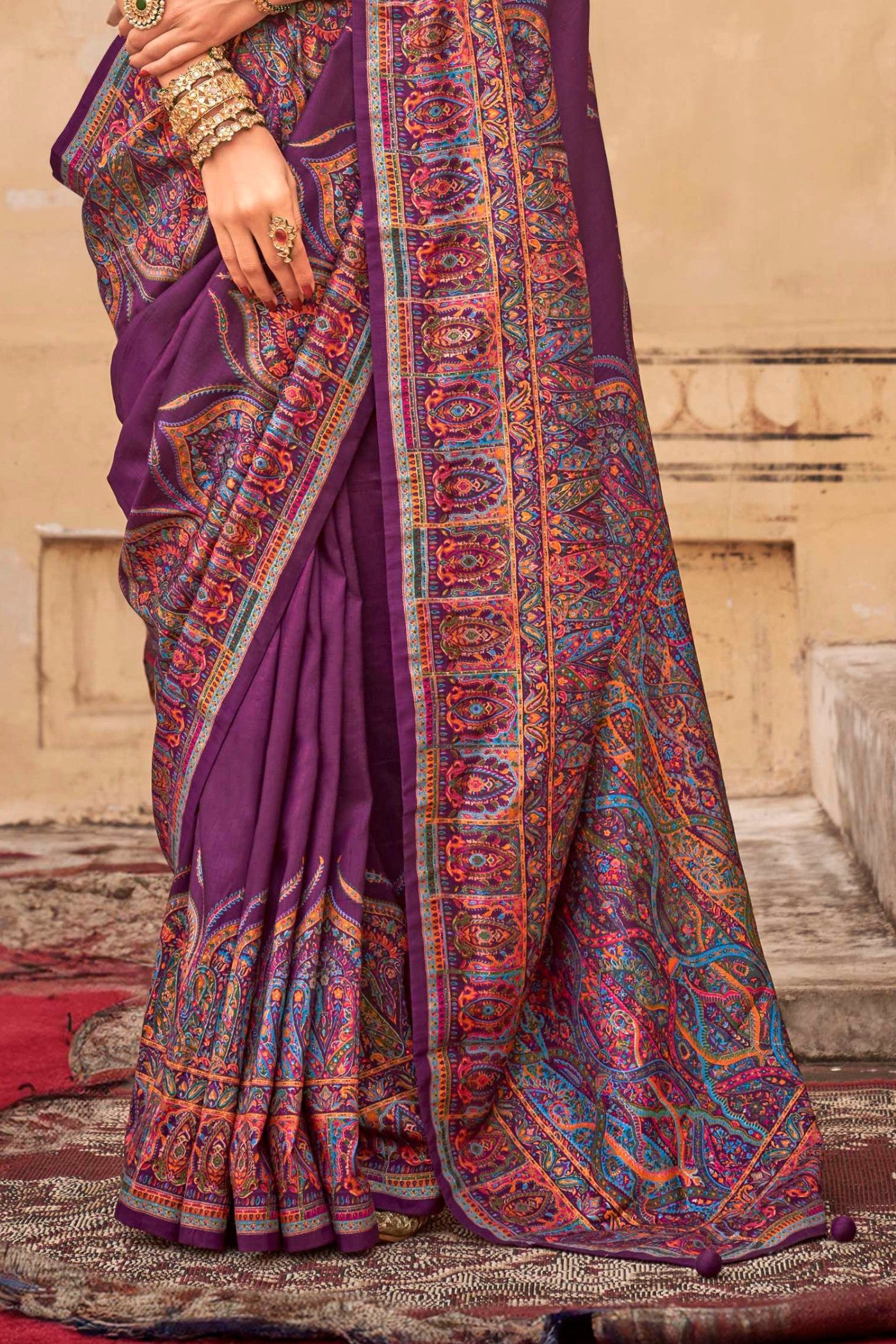 Buy MySilkLove Old Mauve Purple Printed Jamawar Saree Online