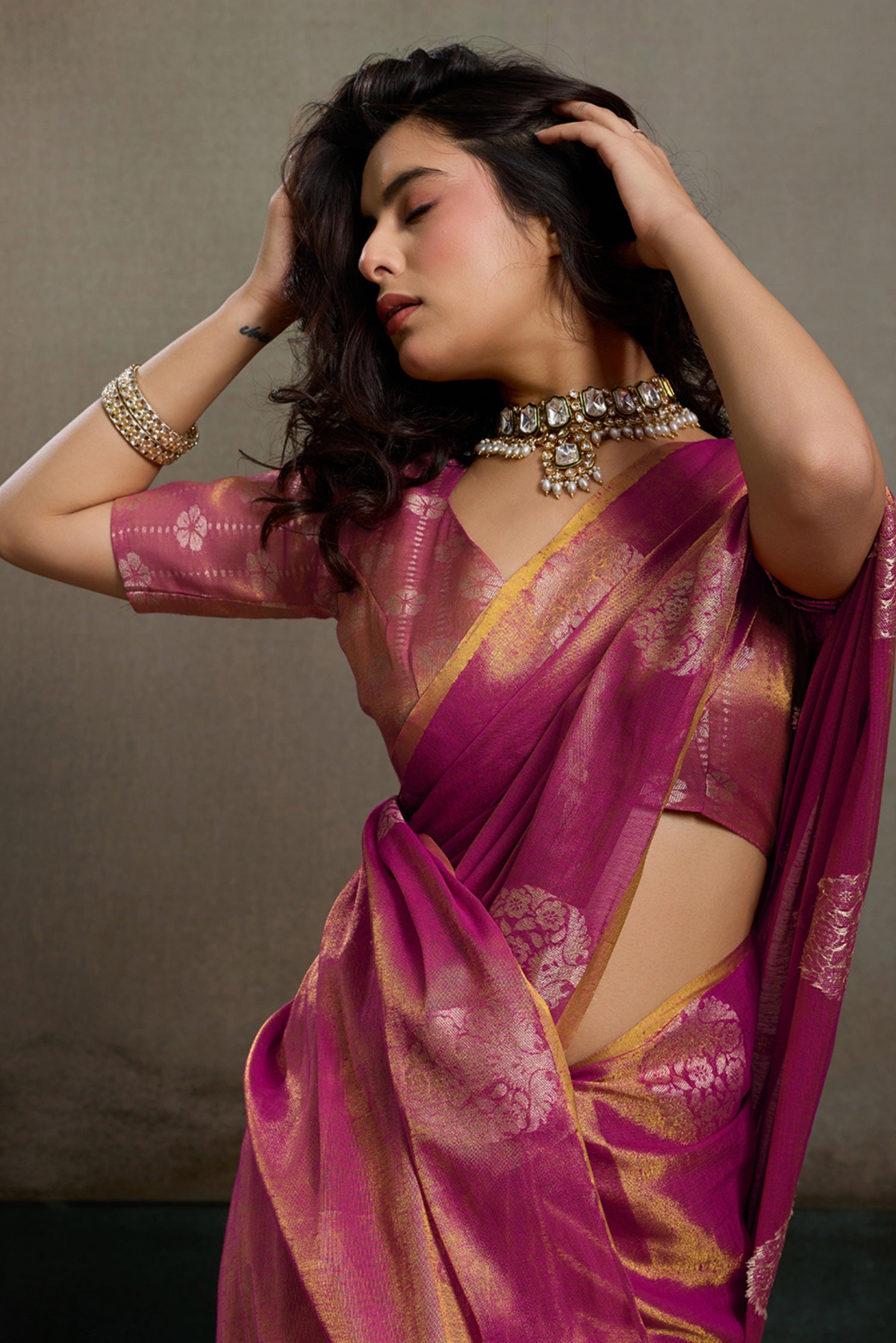 Buy MySilkLove Blush Pink Woven Tissue Saree Online