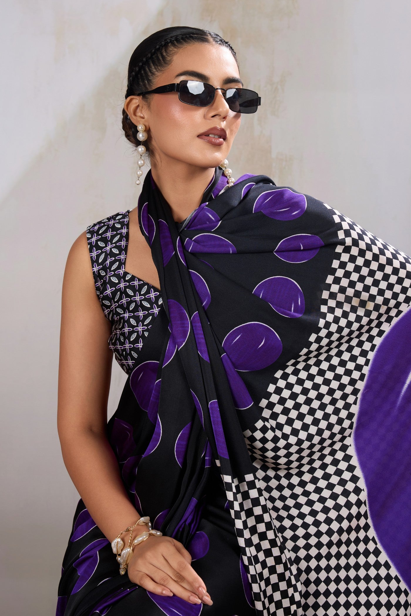 Buy MySilkLove Tiffany Blue Printed Polka Dots Satin Crepe Saree Online