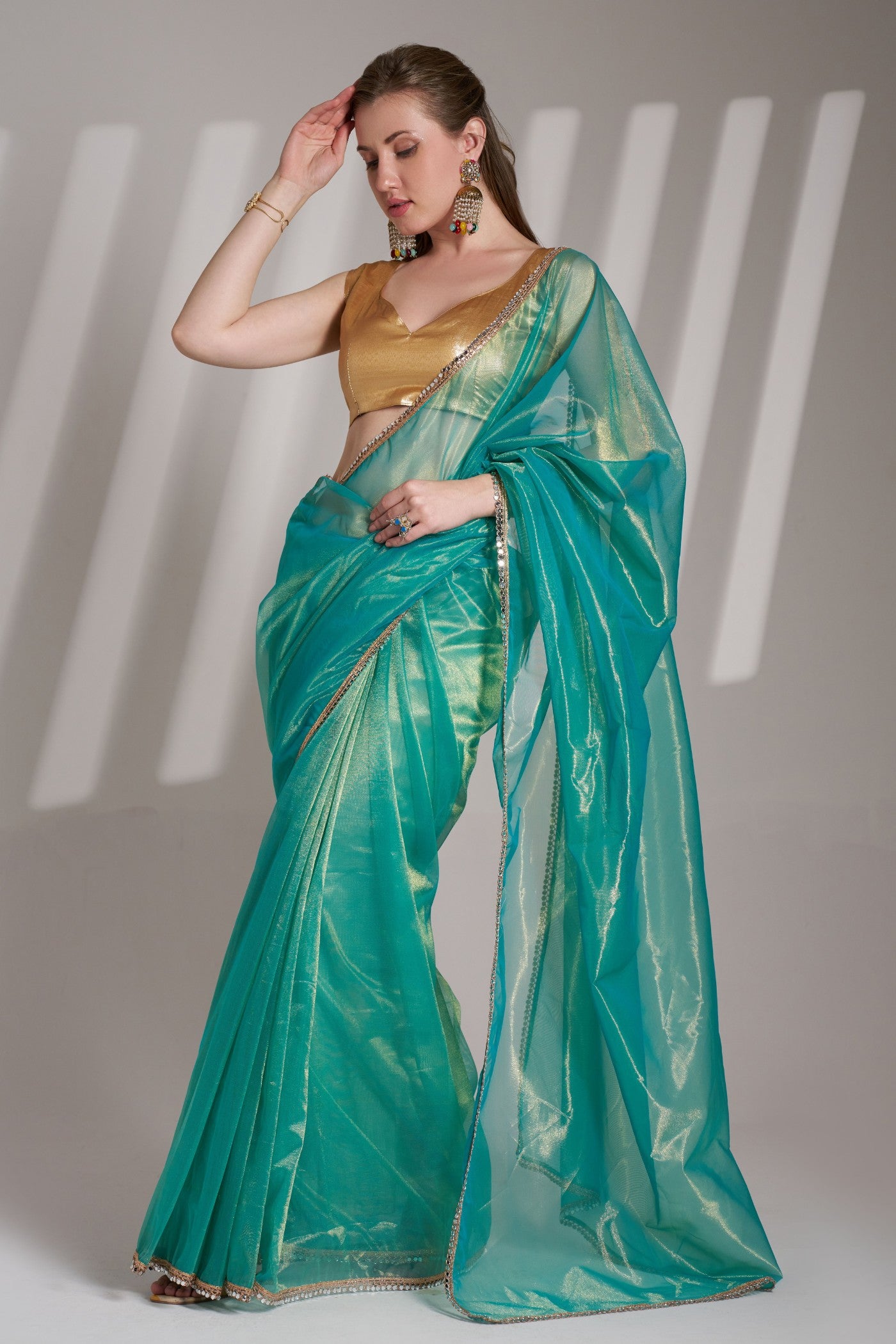 Buy MySilkLove Greenish Blue Partywear Net Saree Online