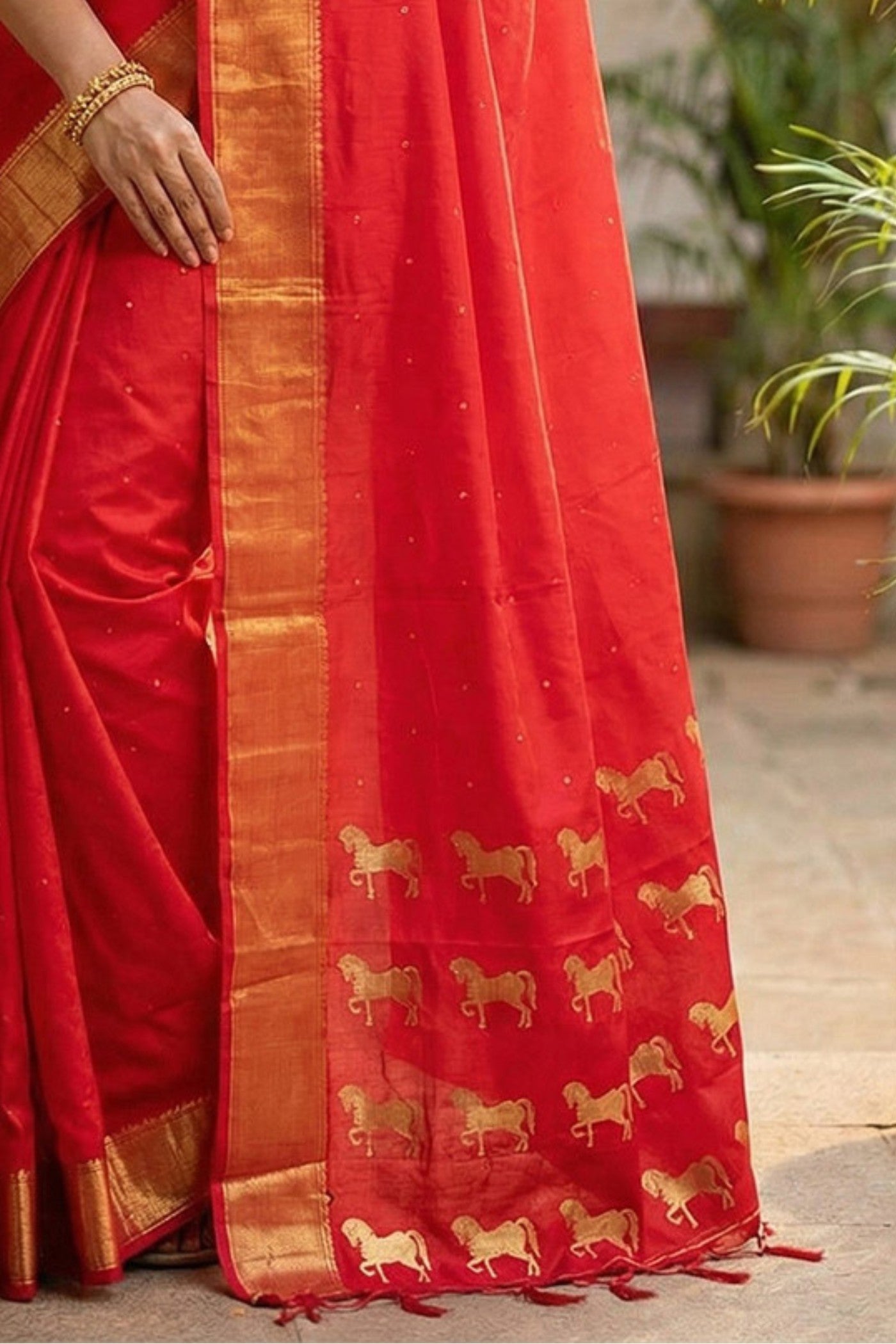 Buy MySilkLove Cherry Red Banarasi Woven Soft Silk Saree Online