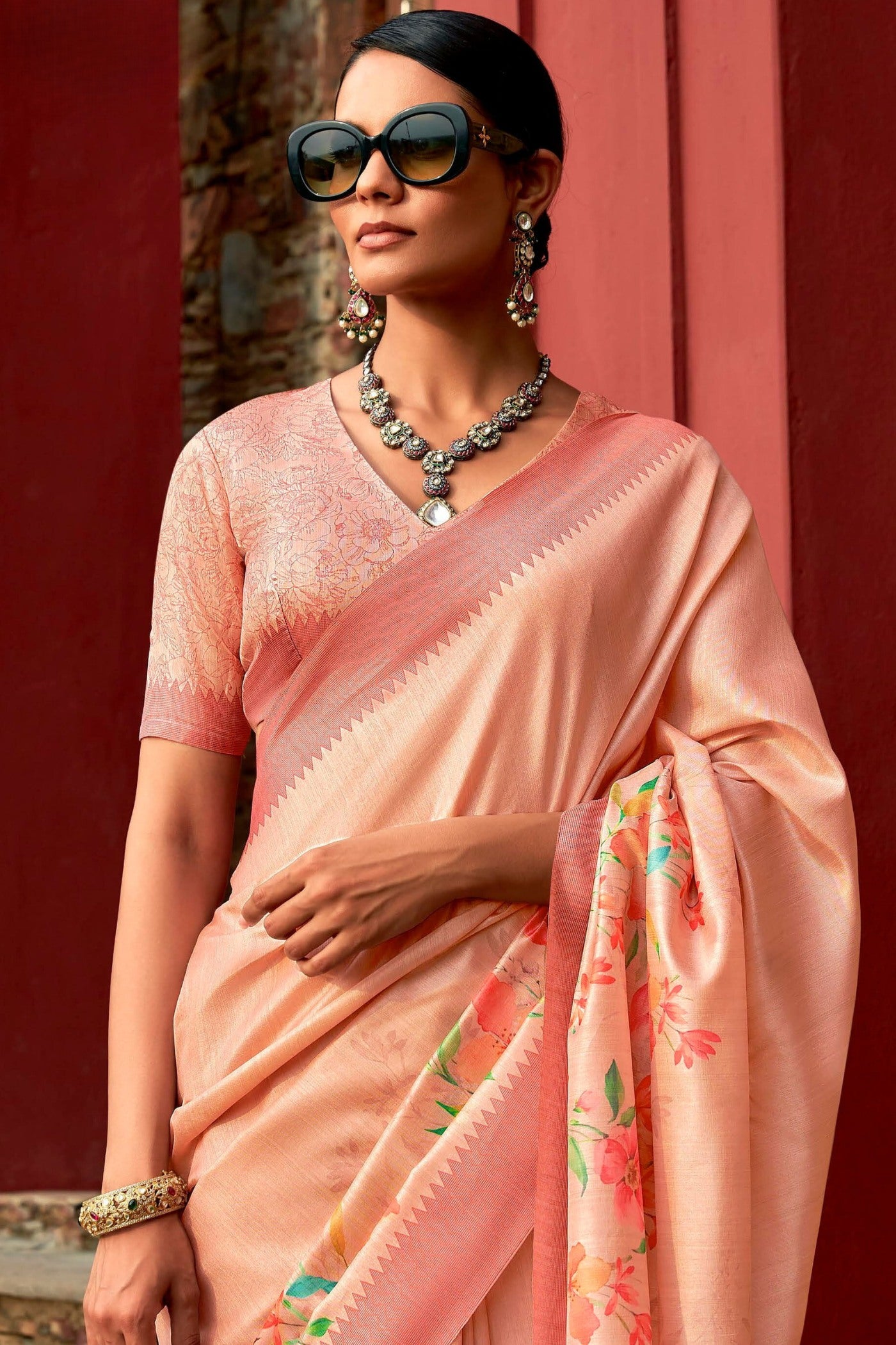 MySilkLove Sandstone Orange Digital Printed Banarasi Saree