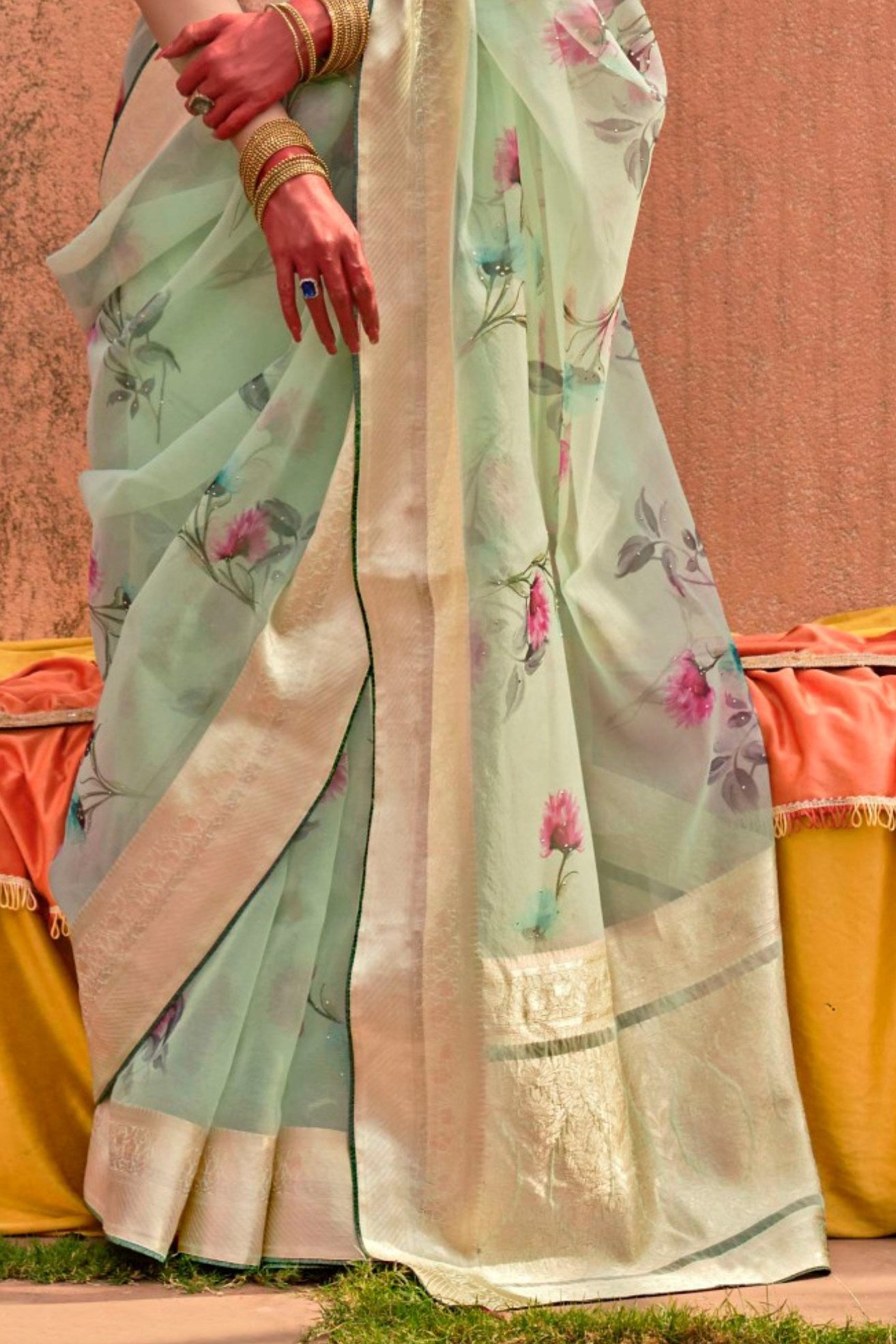 Buy MySilkLove Pastel Green Zari Woven Organza Saree Online