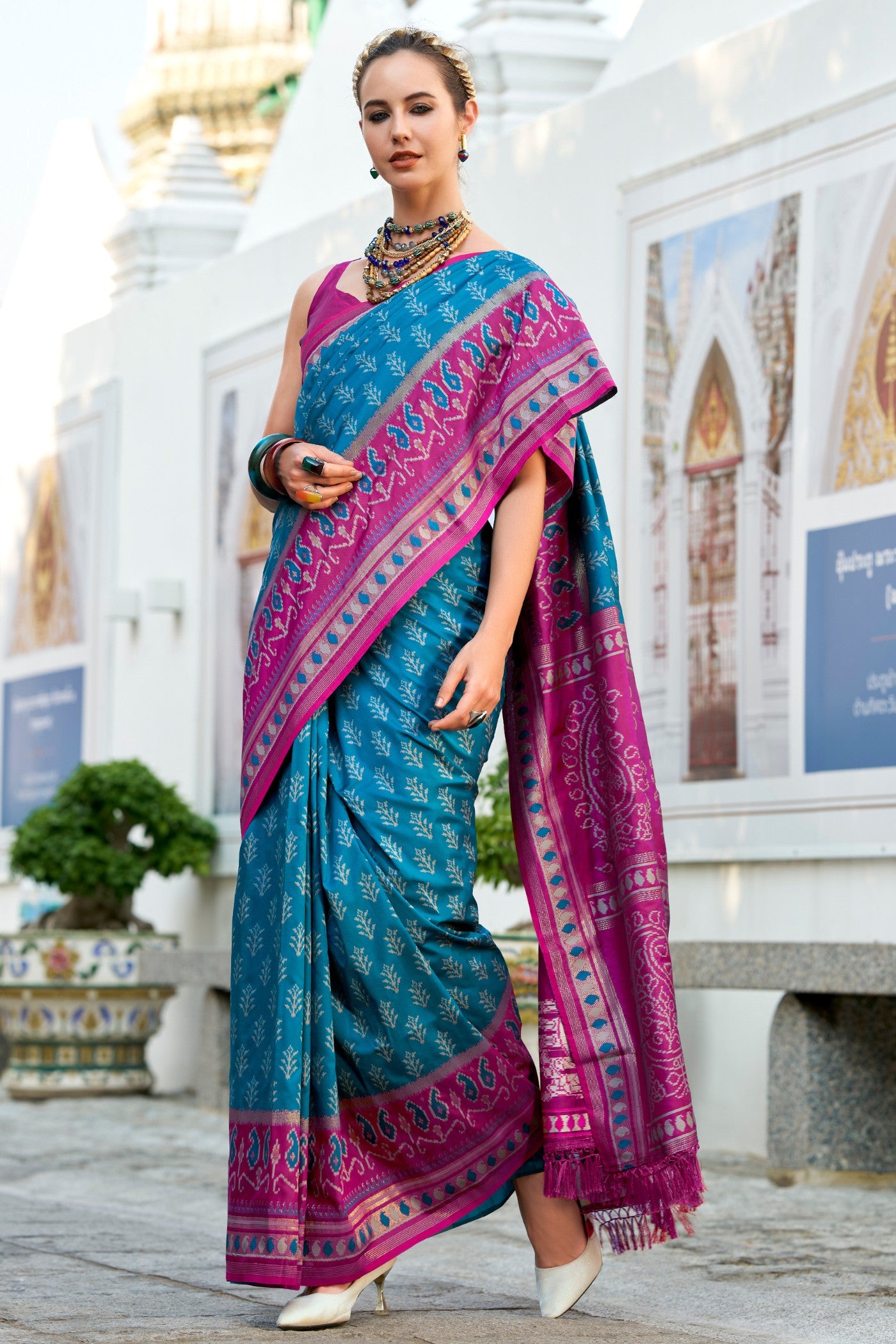 Buy MySilkLove Orient Blue Woven Banarasi Saree Online