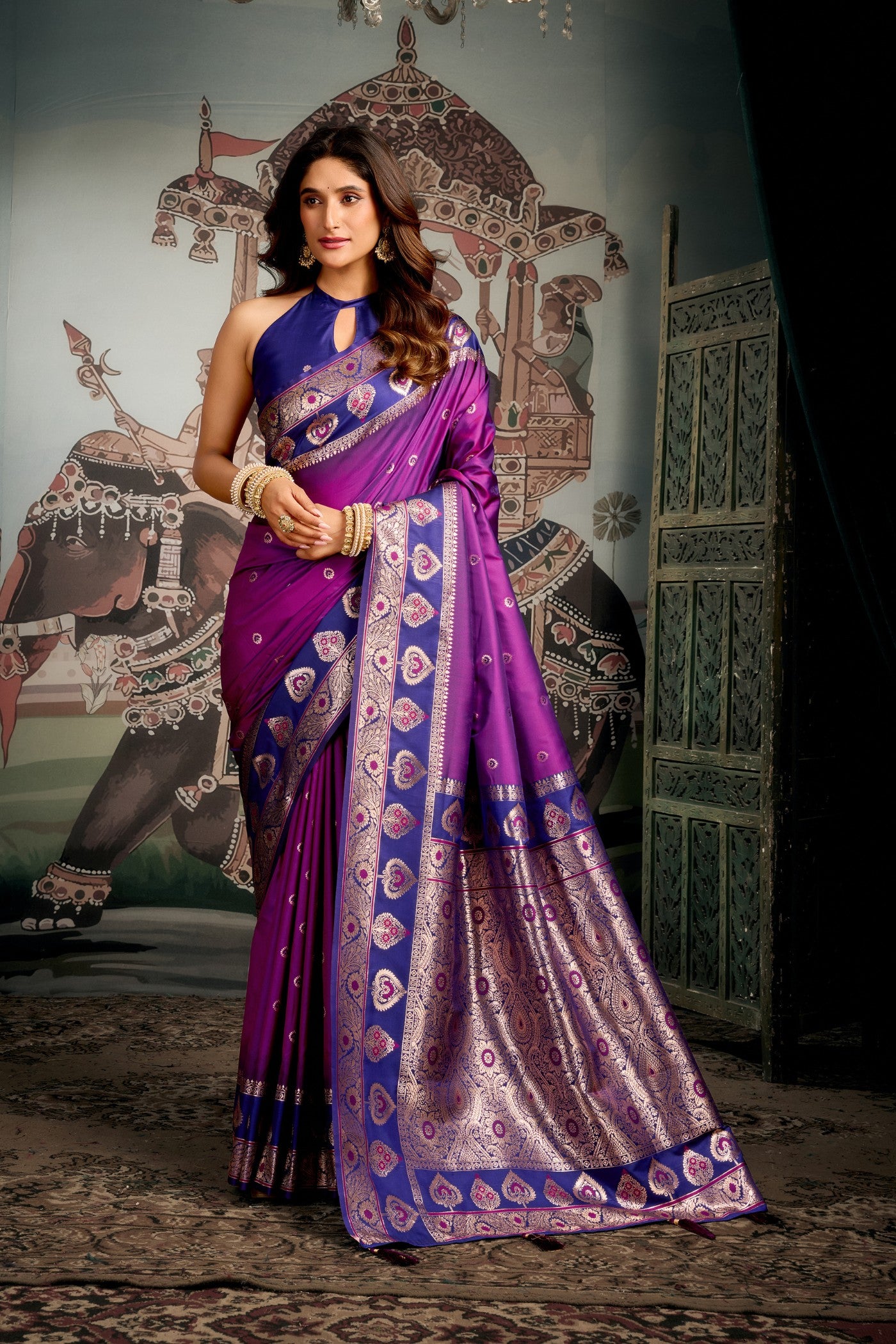 Buy MySilkLove Japanese Purple Banarasi Soft Silk Saree Online