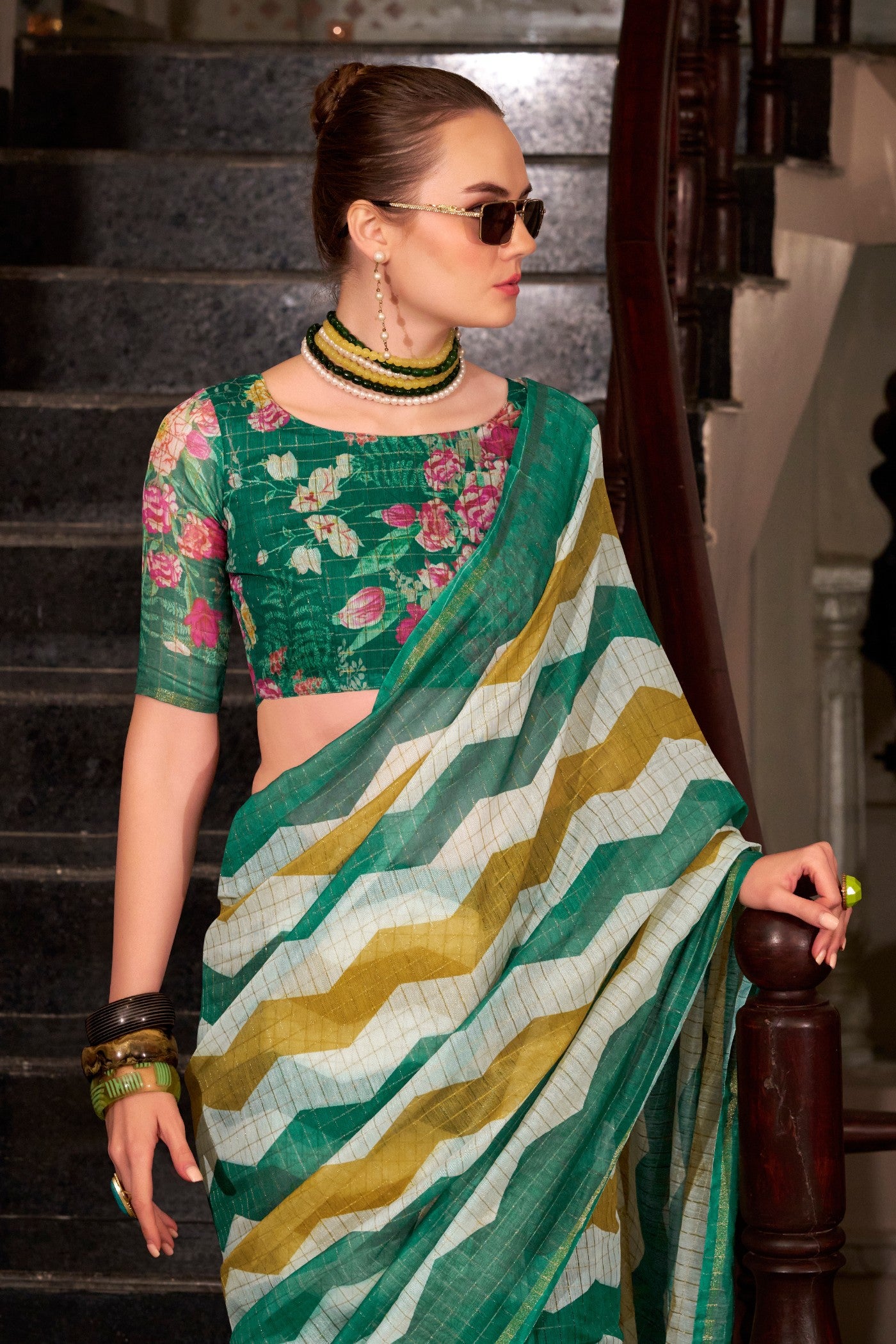 Buy MySilkLove Jewel Green Woven Linen Saree Online