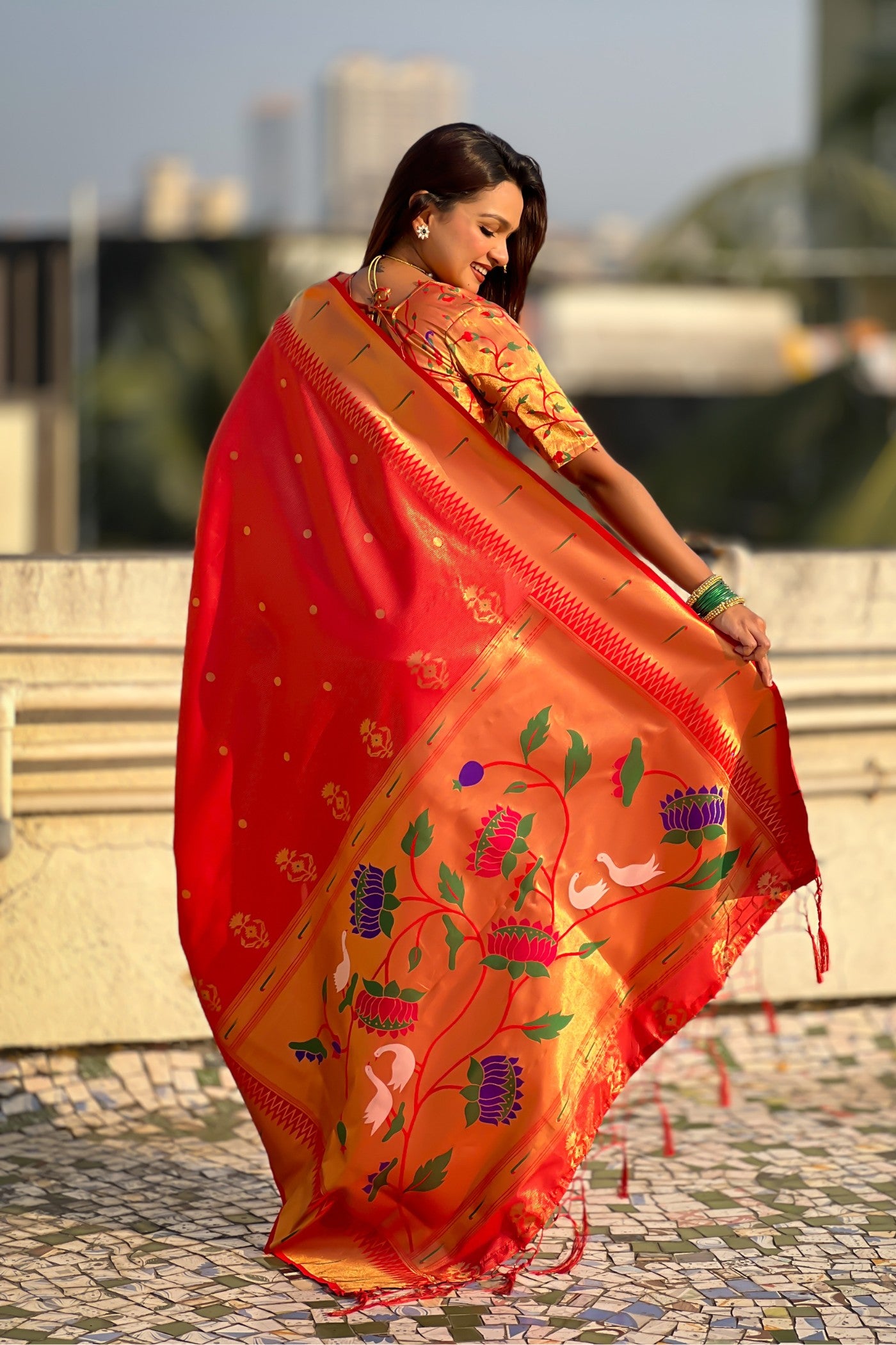 Buy MySilkLove Ruddy Red Woven Tissue Paithani Saree Online