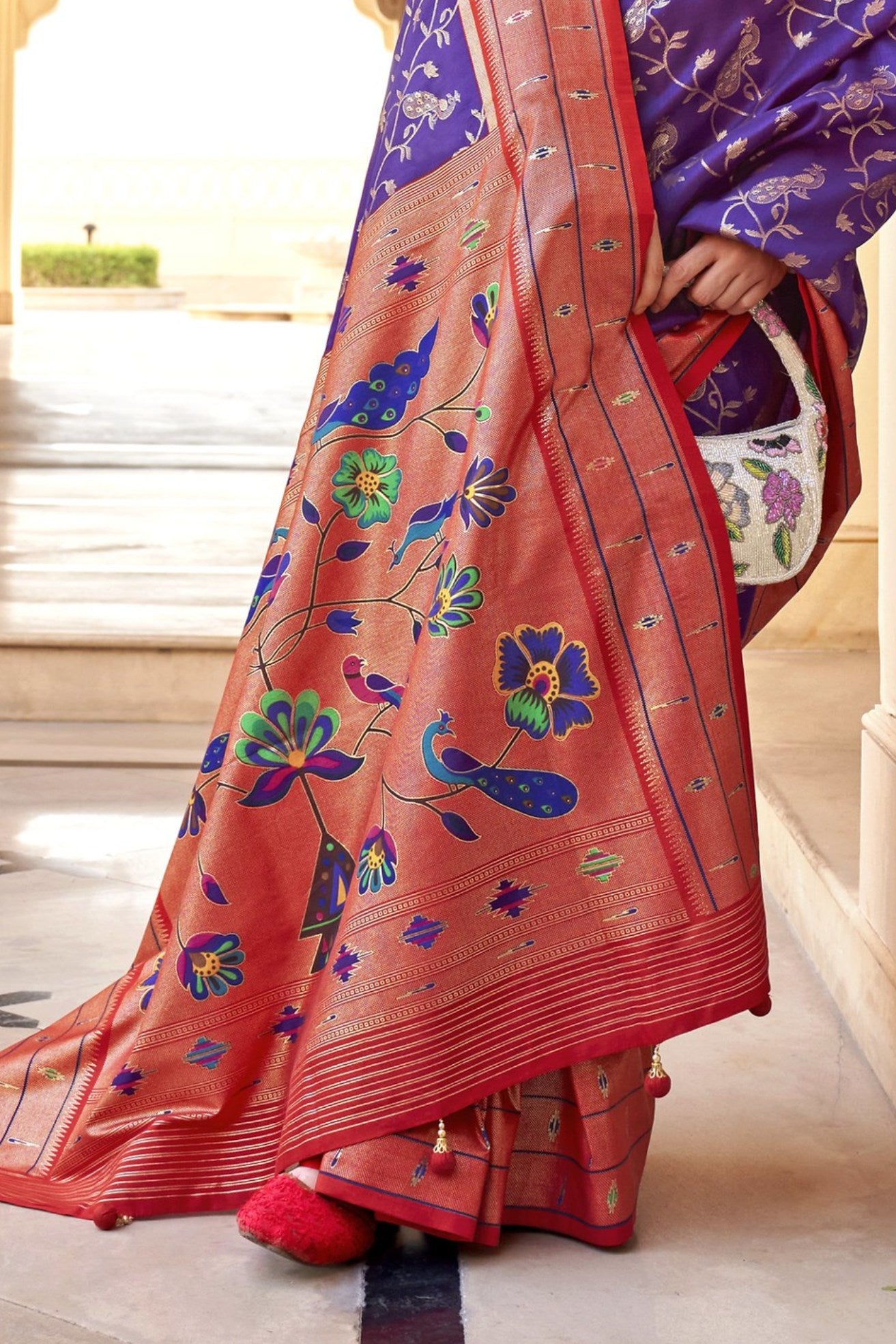 Buy MySilkLove Purple Heart and Red Woven Paithani Designer Saree Online