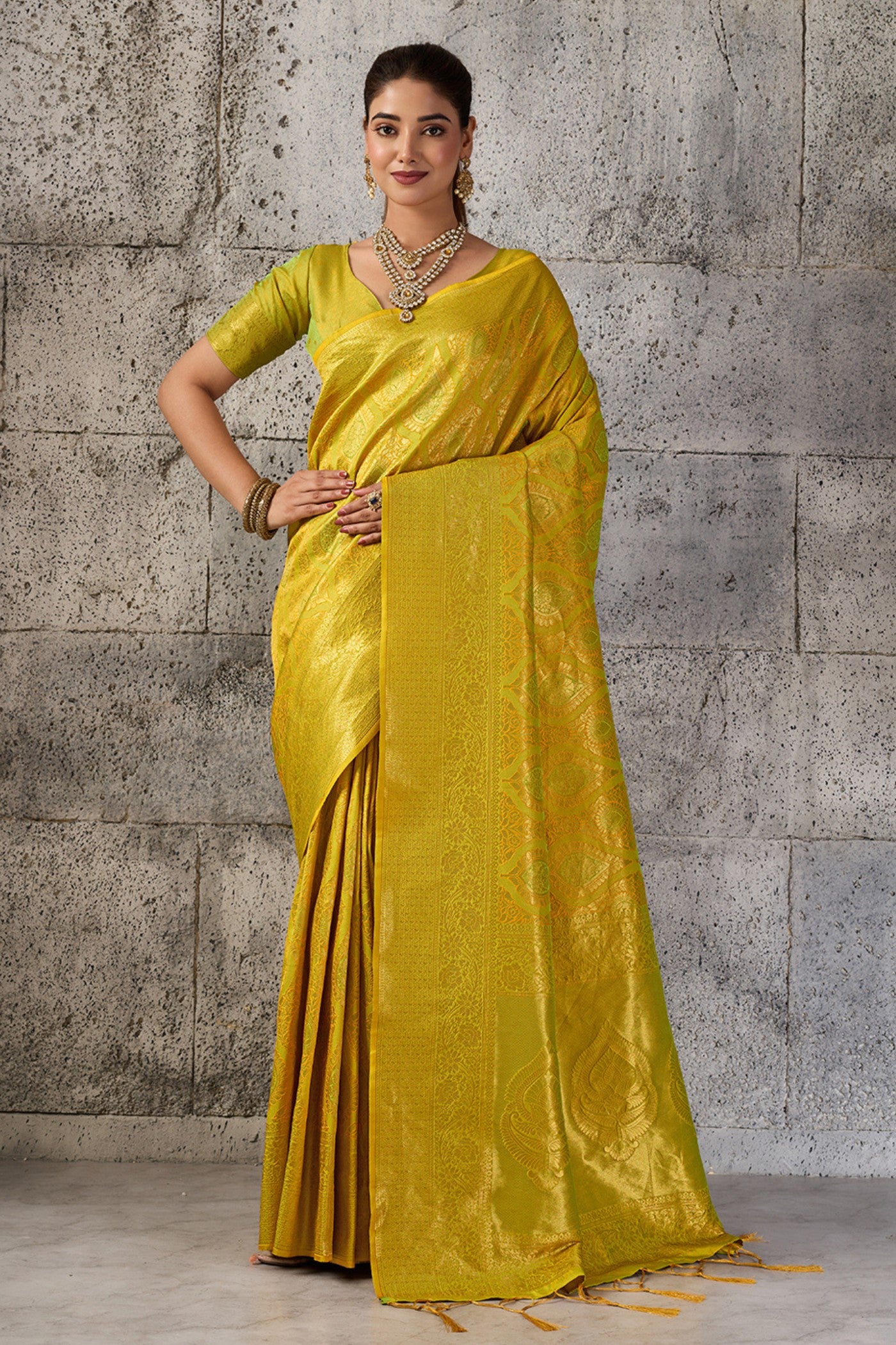 Buy MySilkLove Radiant Gold Yellow Woven Kanjivaram Saree Online