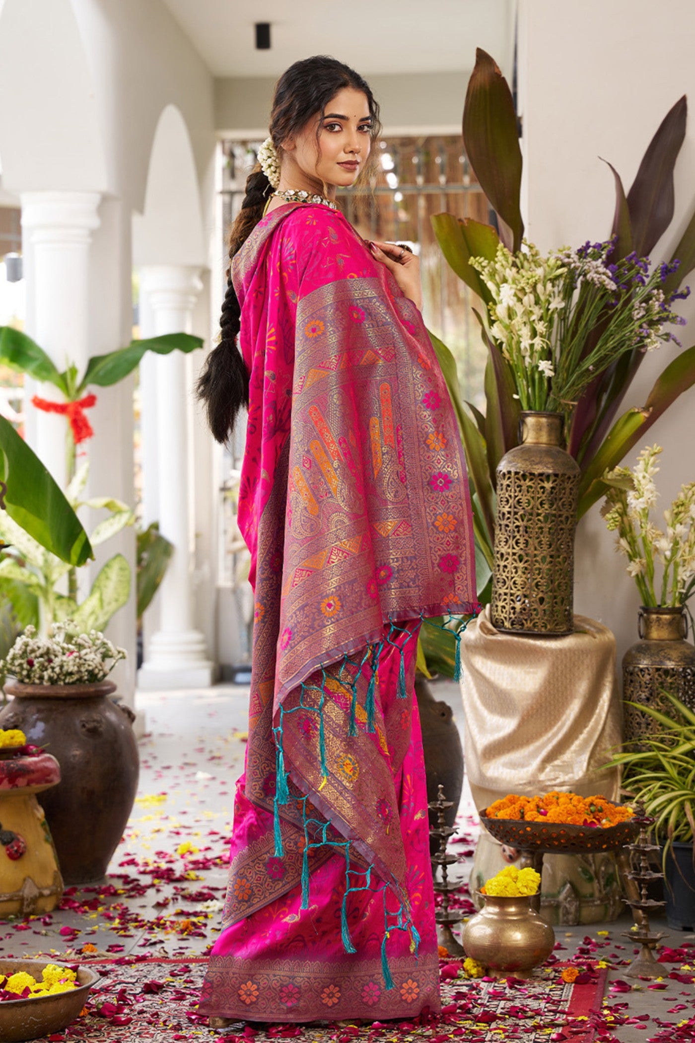 Buy MySilkLove China Rose Pink Banarasi Woven Soft Silk Saree Online