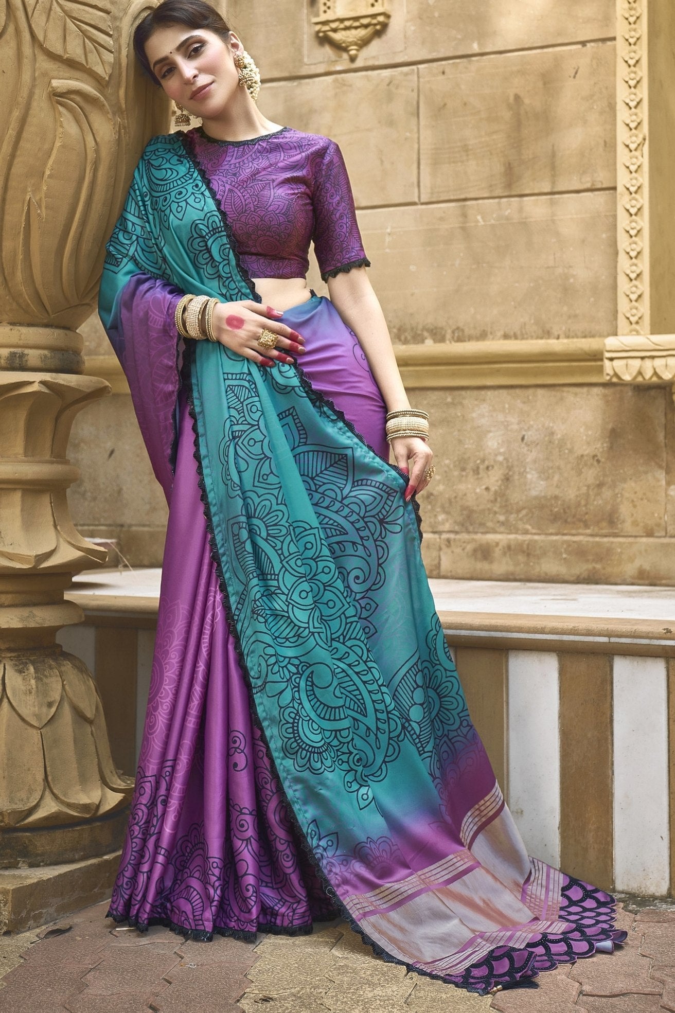 MySilkLove Fairy Purple and Blue Banarasi Designer Saree