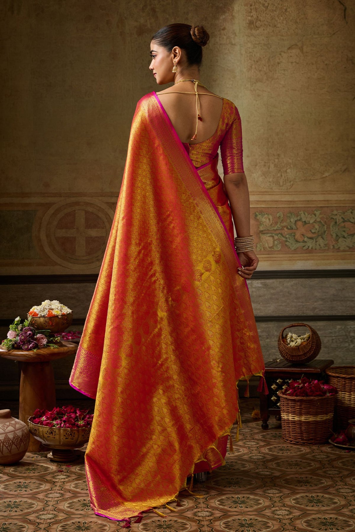 Buy MySilkLove Papaya Orange Woven Kanjivaram Saree Online
