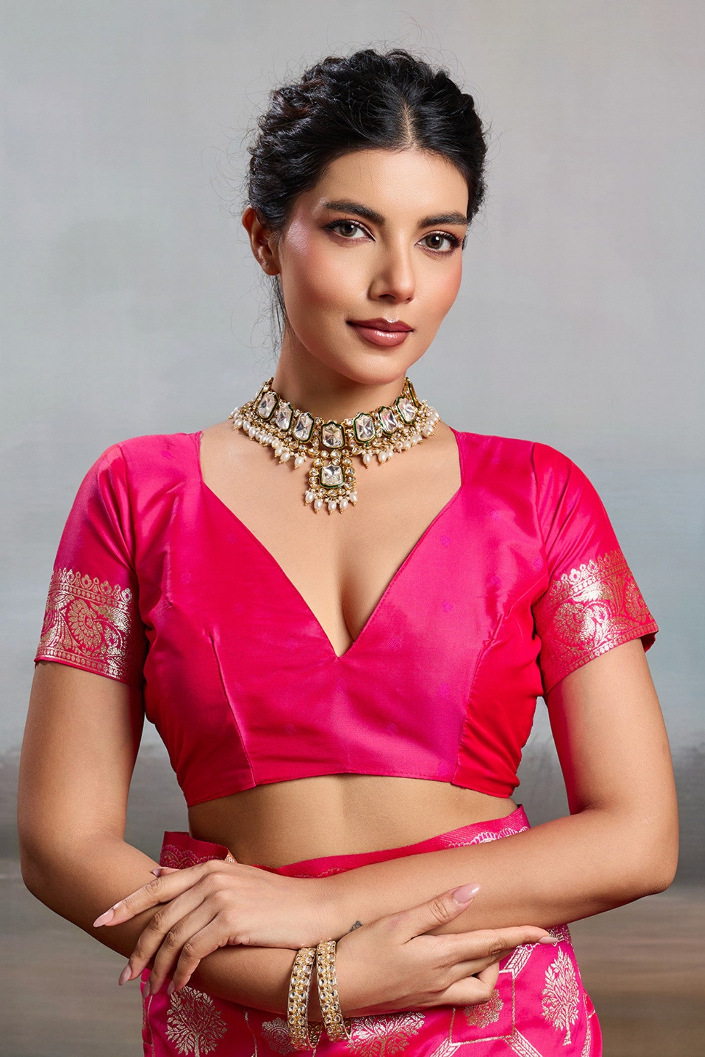 Buy MySilkLove Pizzazz Pink Woven Banarasi Soft Silk Saree Online