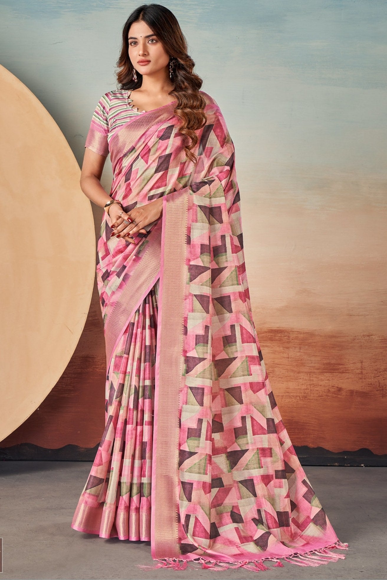 Buy MySilkLove Lily Pink Banarasi Digital Printed Saree Online