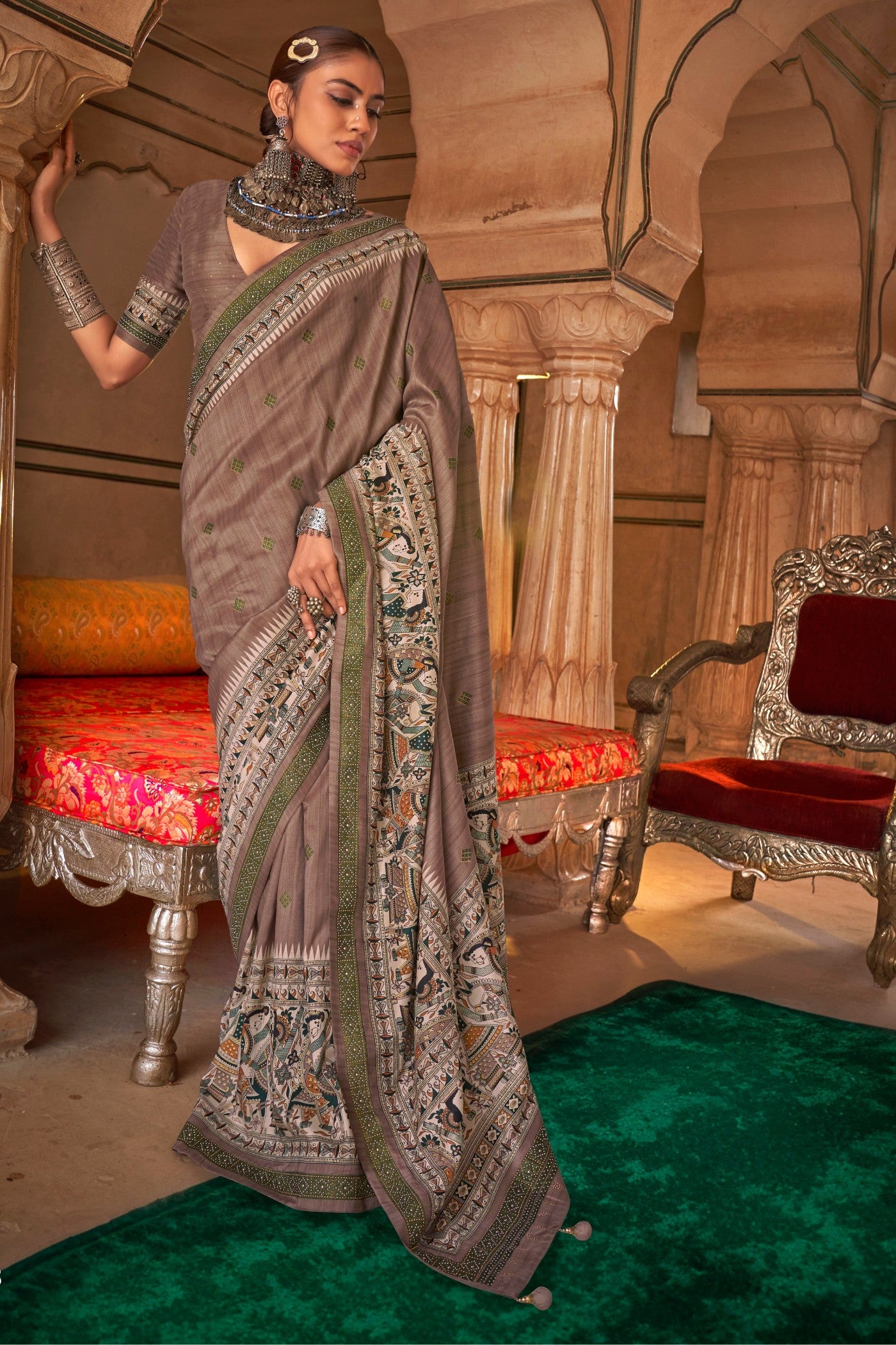 Buy MySilkLove Mocha Brown Printed Patola Saree Online