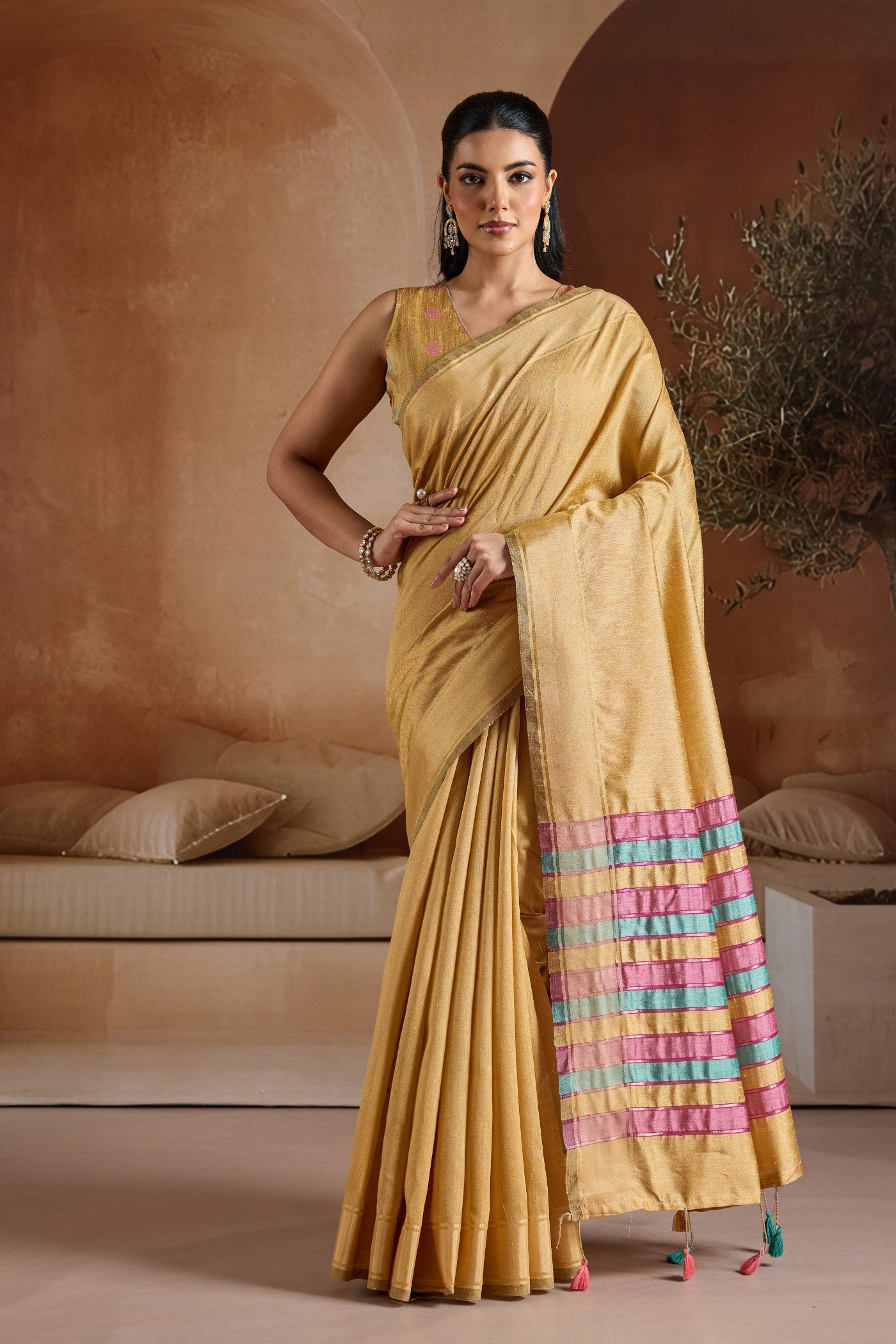Buy MySilkLove Primrose Yellow Handloom Bhagalpuri Saree Online