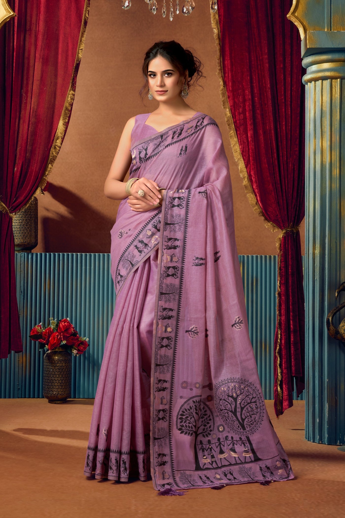 Buy MySilkLove Mauve Purple Woven Modal Cotton Saree Online