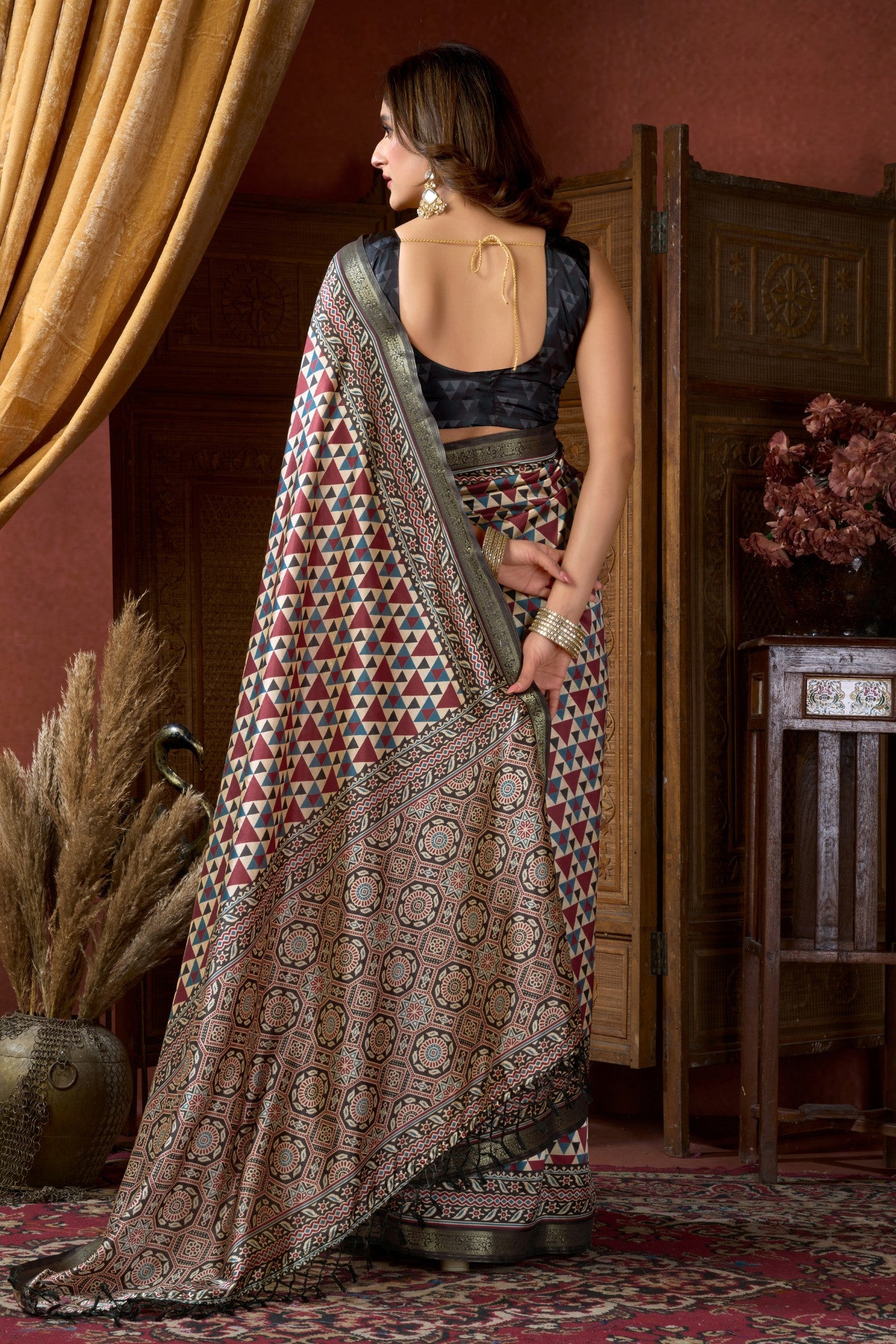 Buy MySilkLove Multicolor White Ajrakh Printed Saree Online