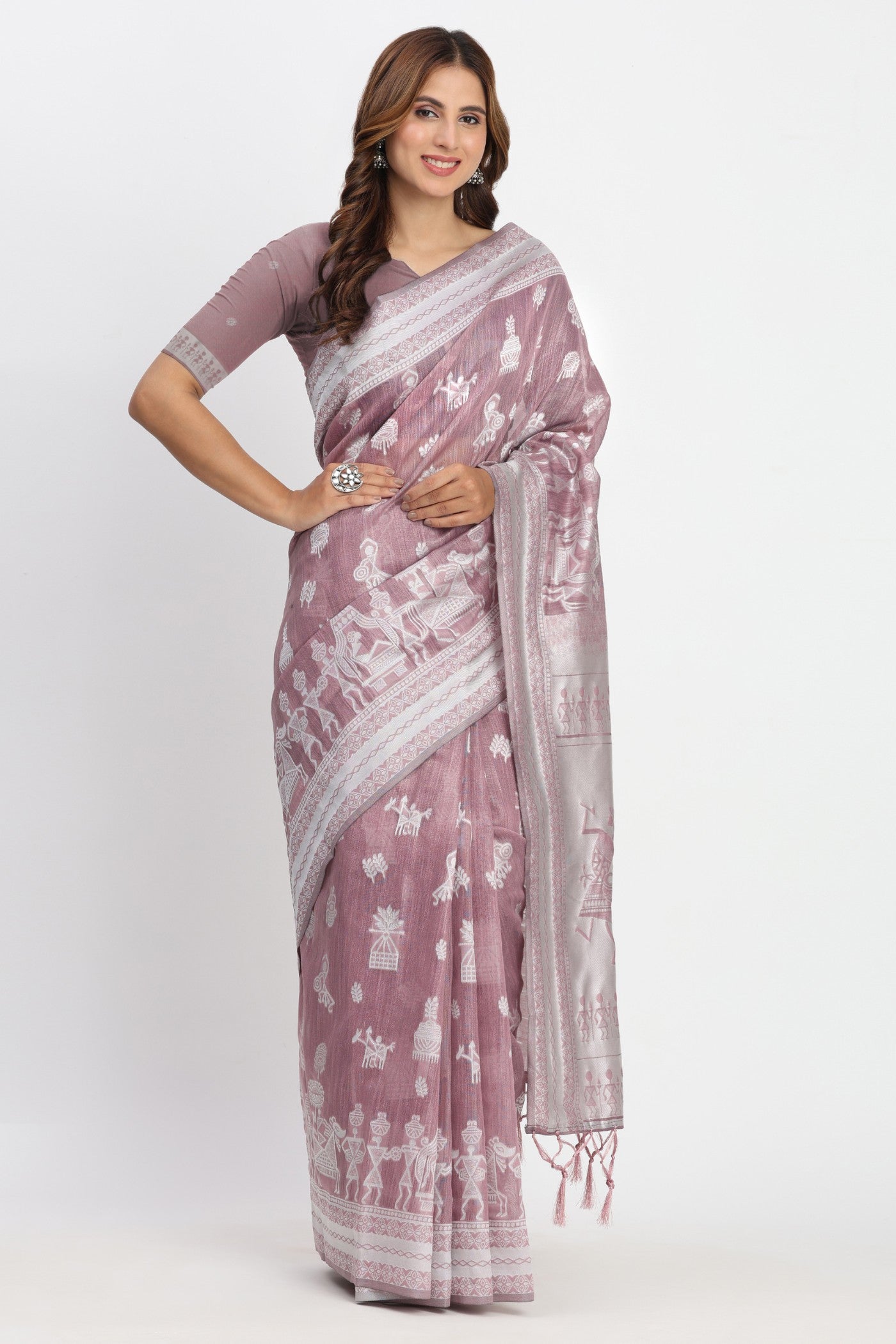 Buy MySilkLove Mauve Purple Woven Linen Cotton Saree Online
