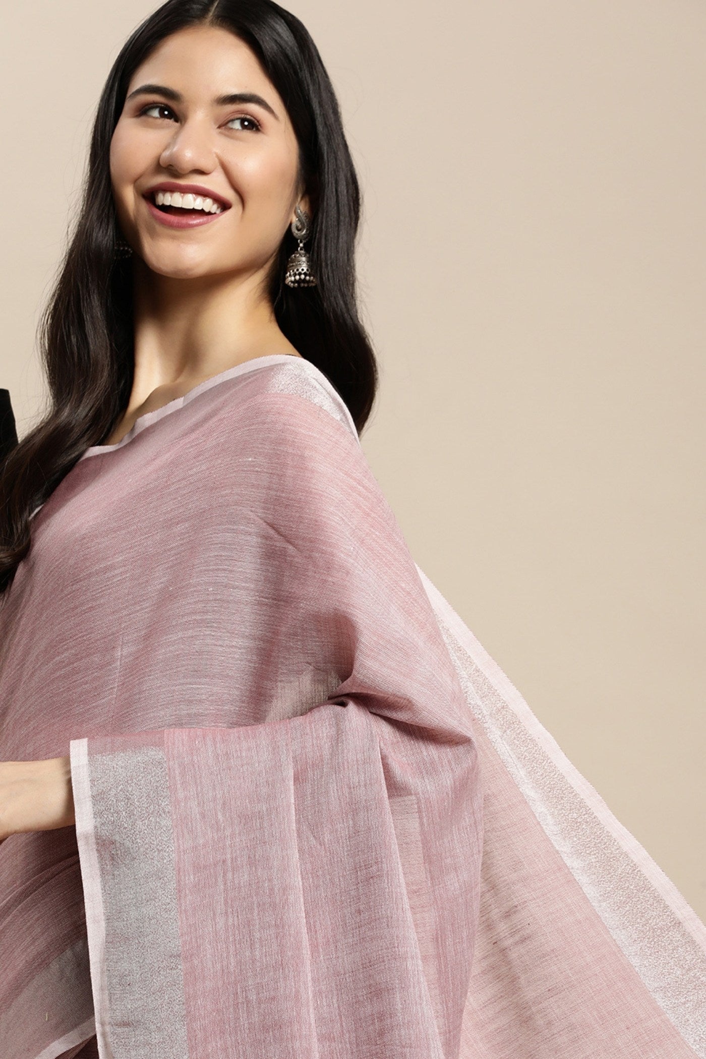 Buy MySilkLove Mauve Purple Woven Linen Cotton Saree Online