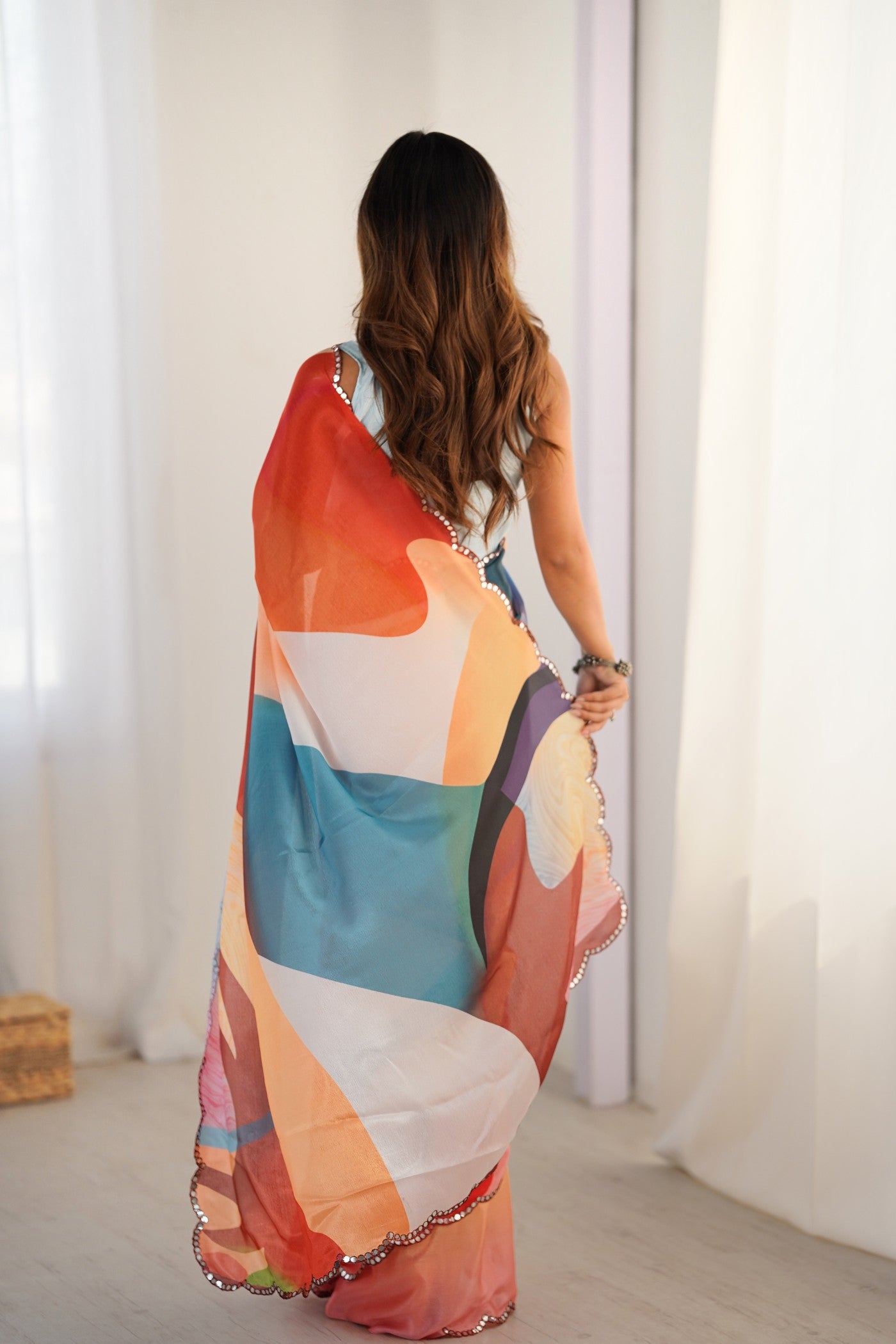 Buy MySilkLove Cream Multicolor Chinon Partywear Saree Online