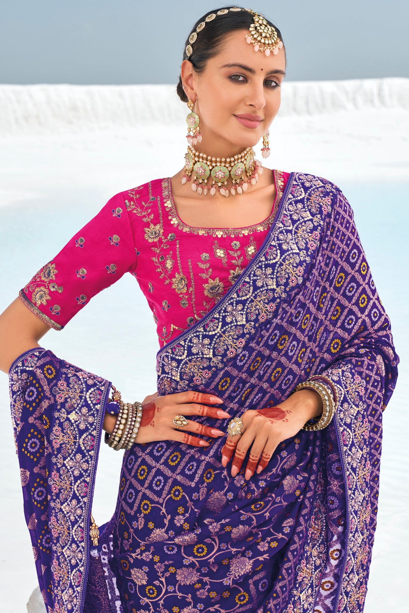 Buy MySilkLove Blue Hibiscus Georgette Patola Saree Online