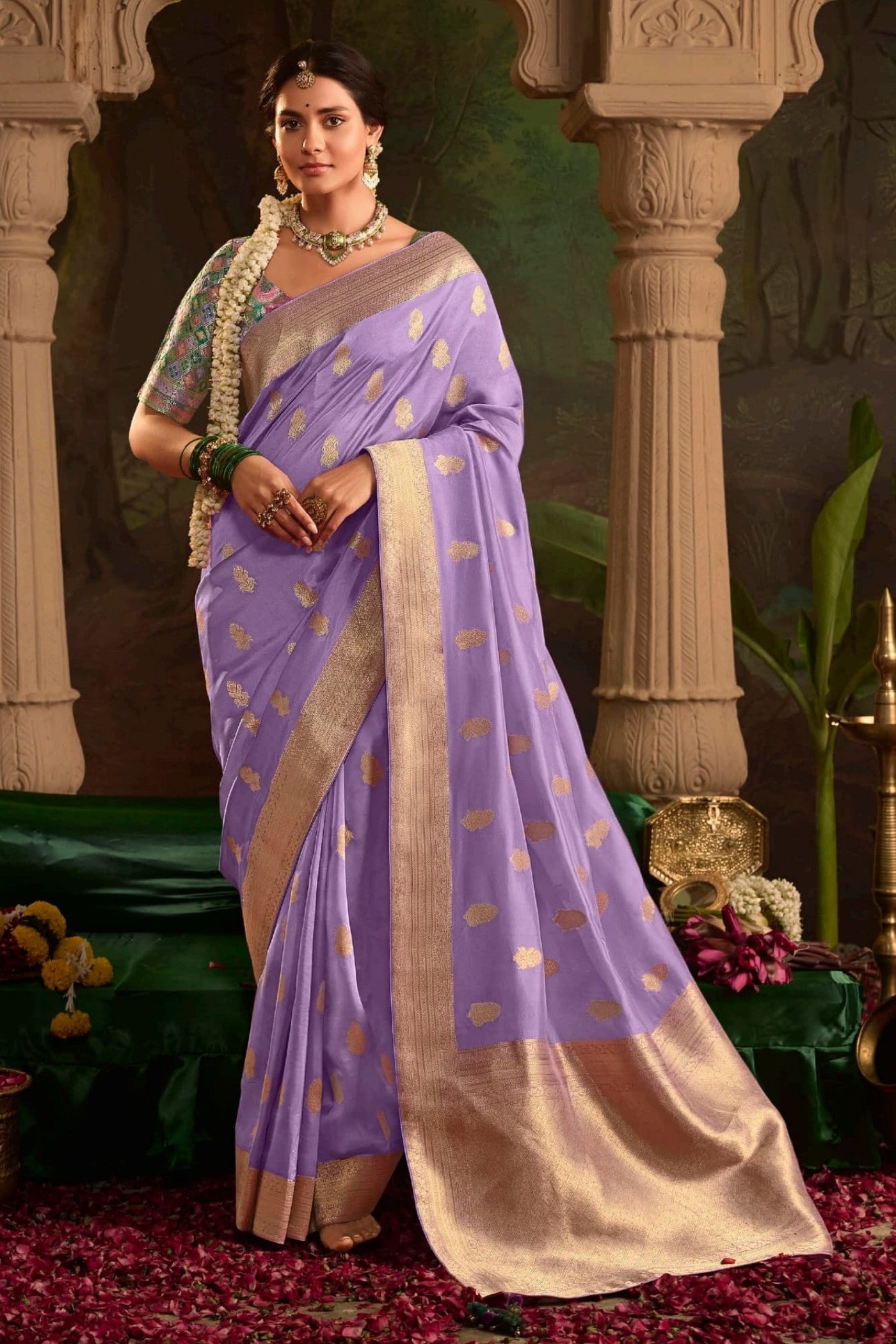 Buy MySilkLove Glossy Grape Purple Designer Banarasi Dola Silk Saree Online