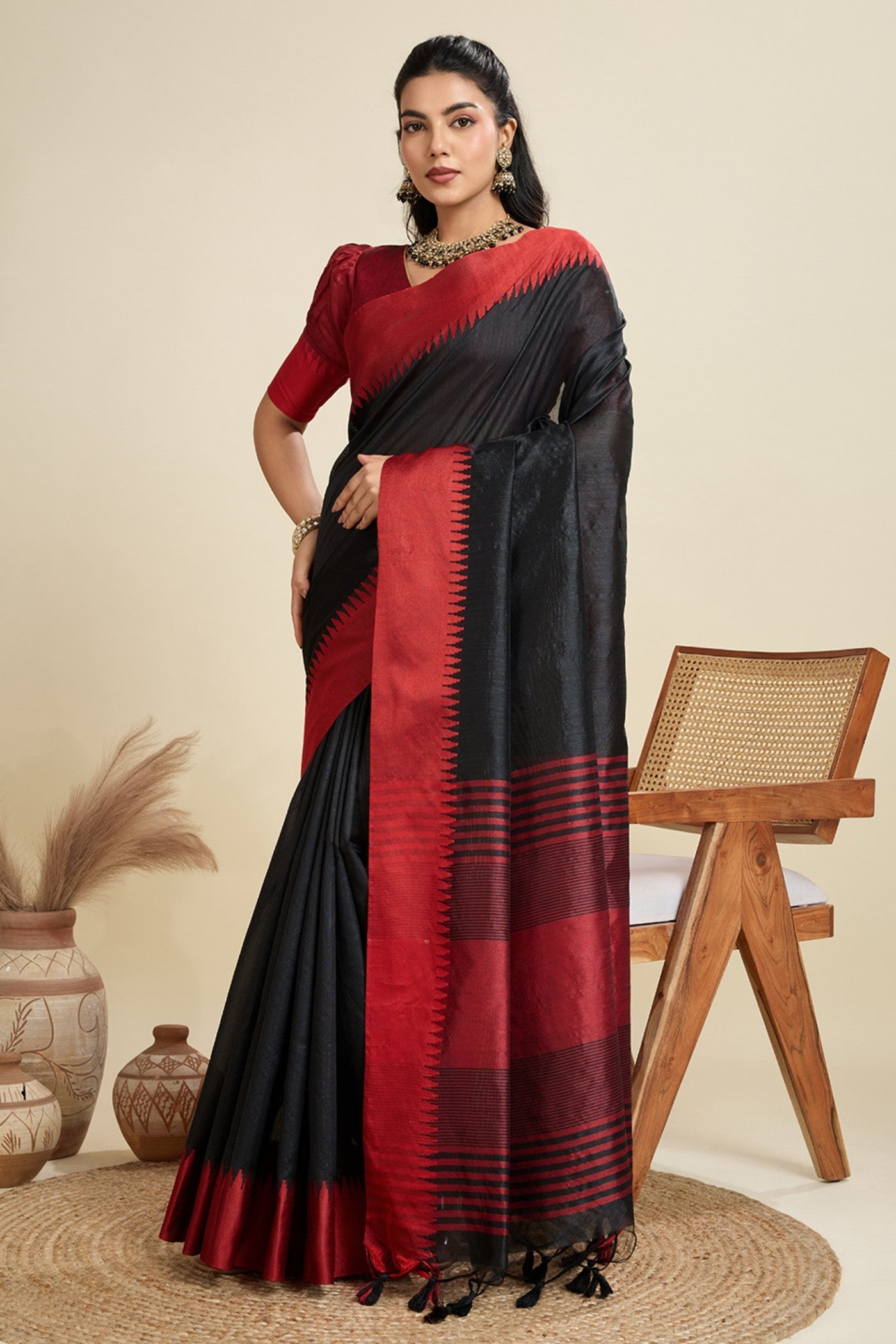 Buy MySilkLove Matte Black Woven Raw Silk Saree Online
