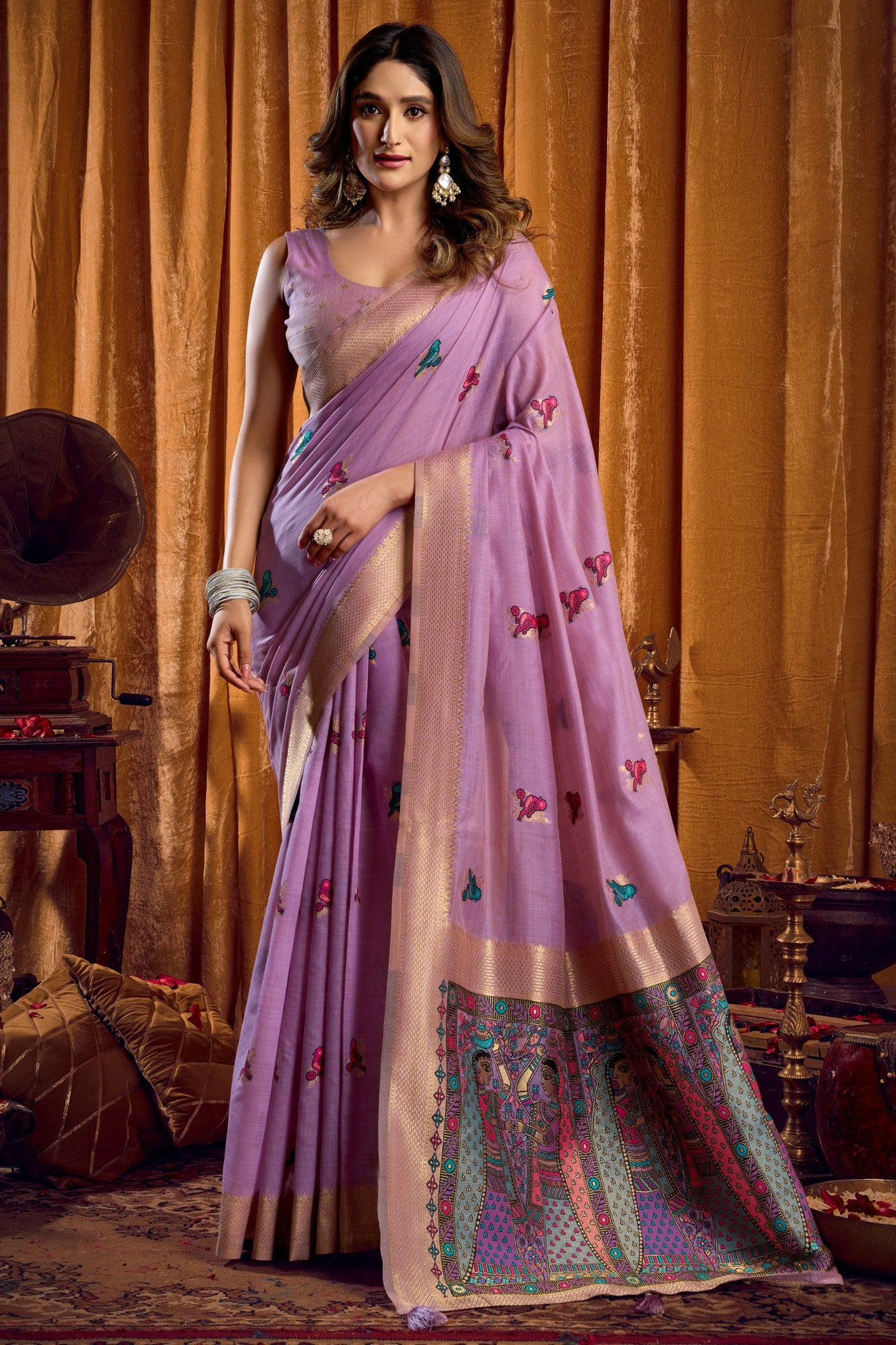 Buy MySilkLove Lilac Purple Woven Cotton Saree Online