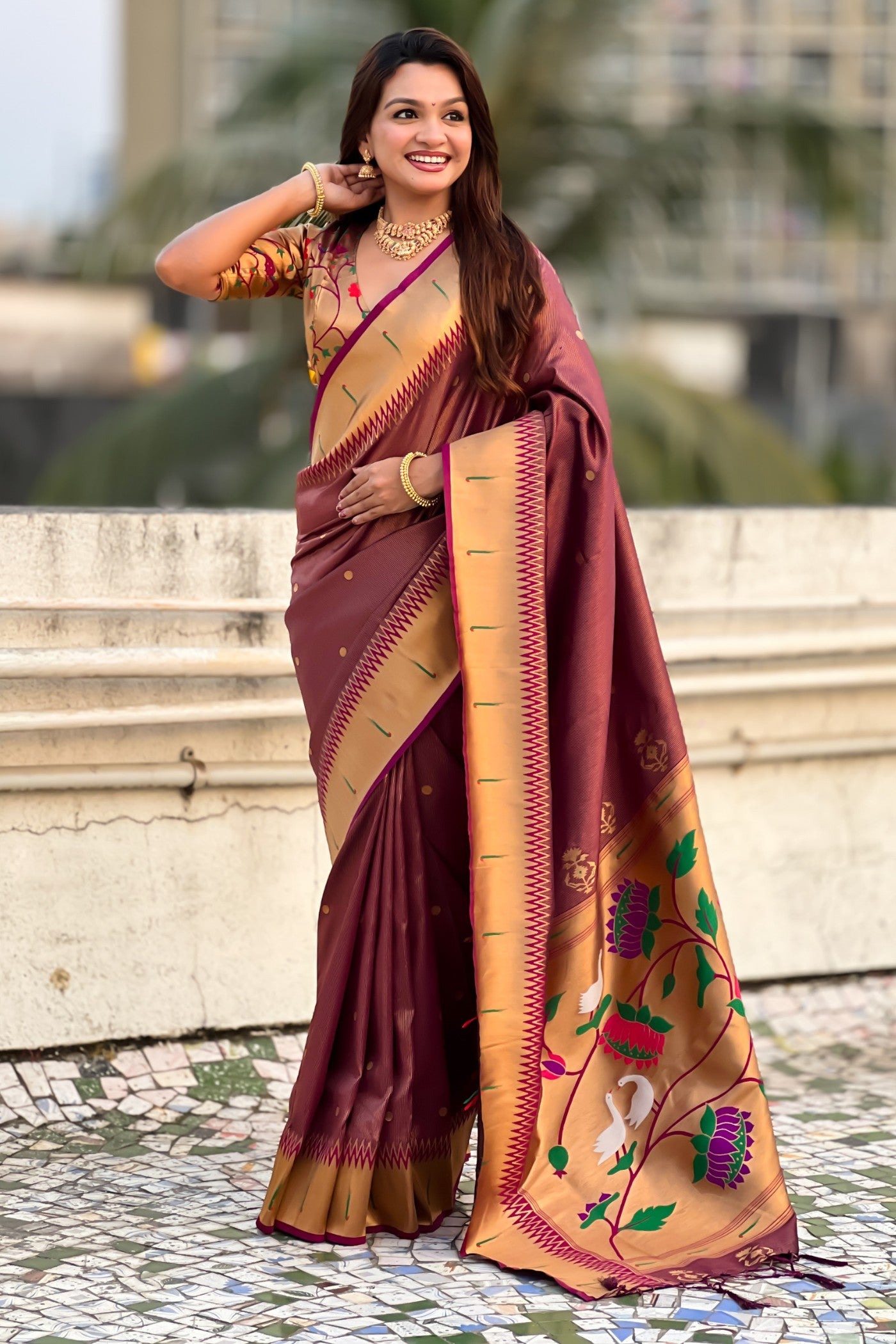 Buy MySilkLove Pastel Maroon Woven Tissue Paithani Saree Online