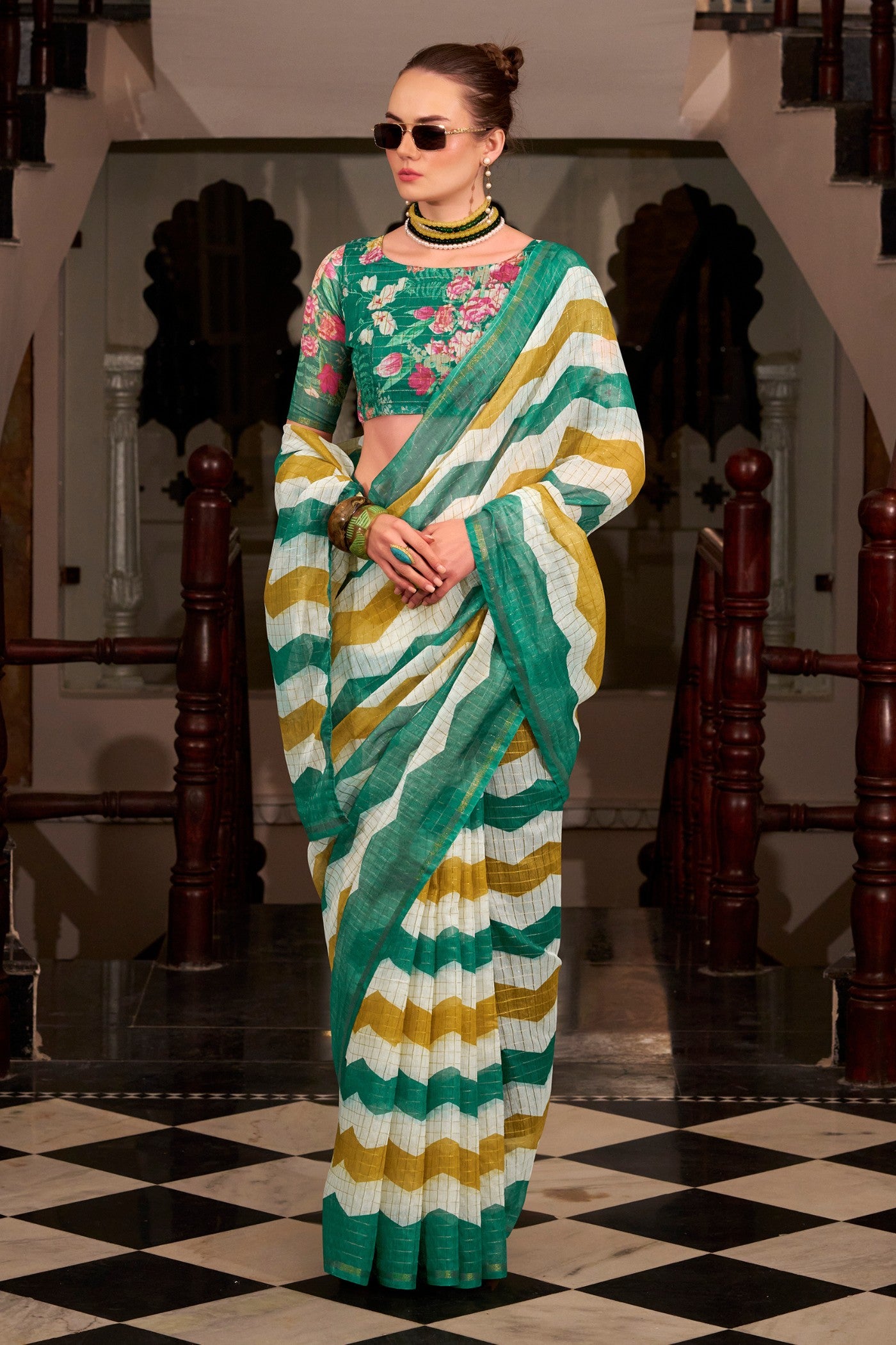 Buy MySilkLove Jewel Green Woven Linen Saree Online