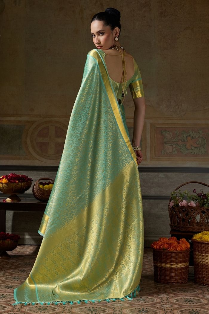 Buy MySilkLove Pistachio Green Woven Kanjivaram Saree Online