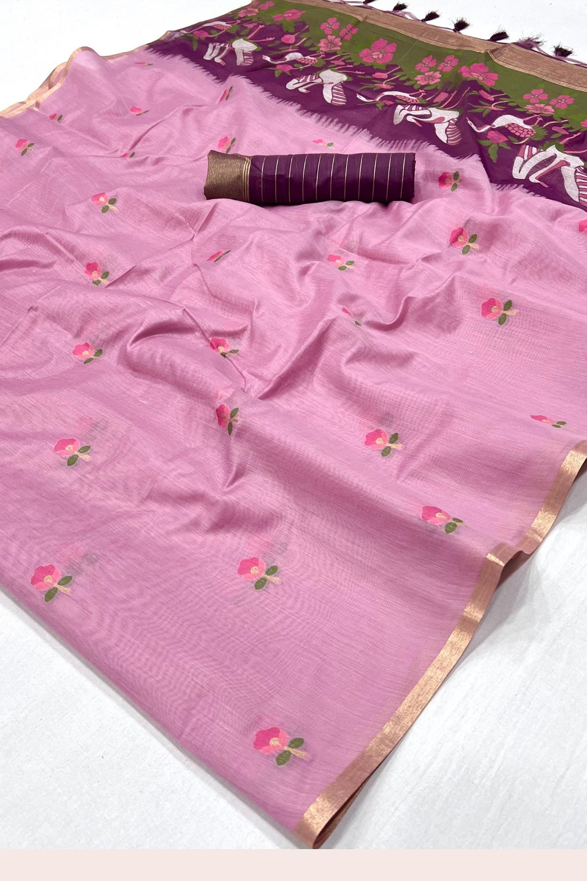 Buy MySilkLove Iris Purple Cotton Handloom Swan Saree Online